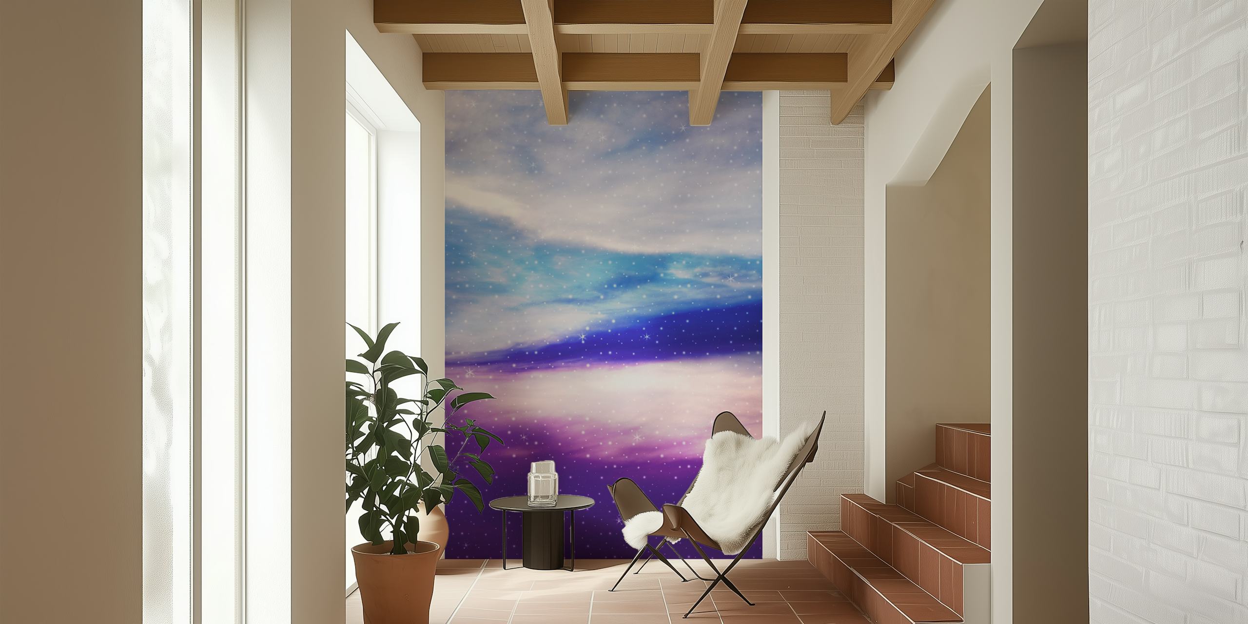 Purple and blue celestial design with stars wallpaper