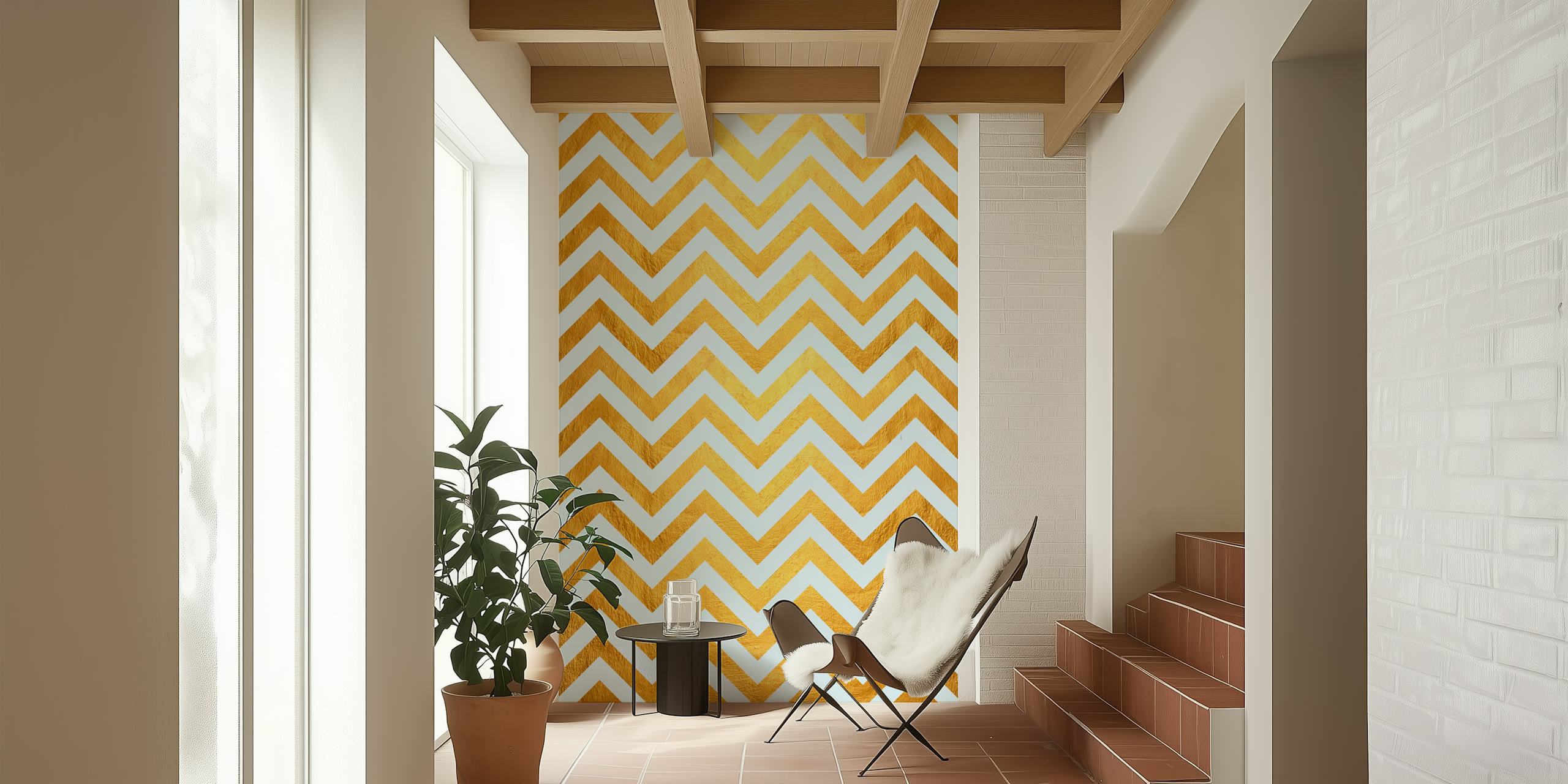 Gold chevron pattern on white background wallpaper