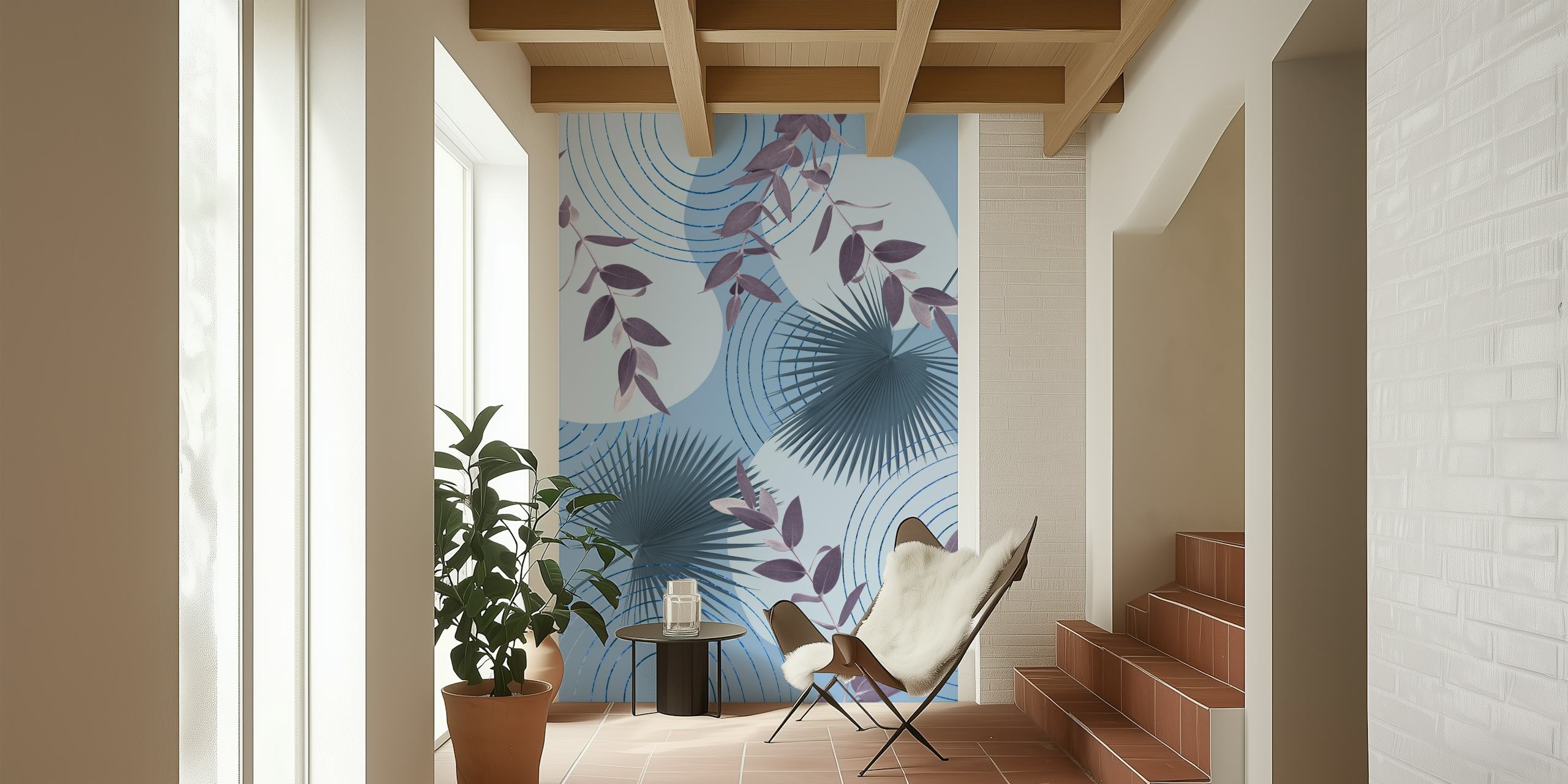 Blue Purple Abstract Shapes Tapete in einem Raum