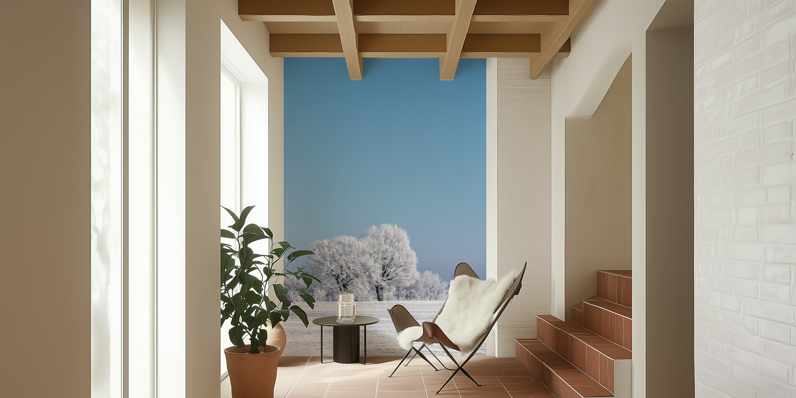 Papel de parede Nordic Winter Landscapes em um quarto