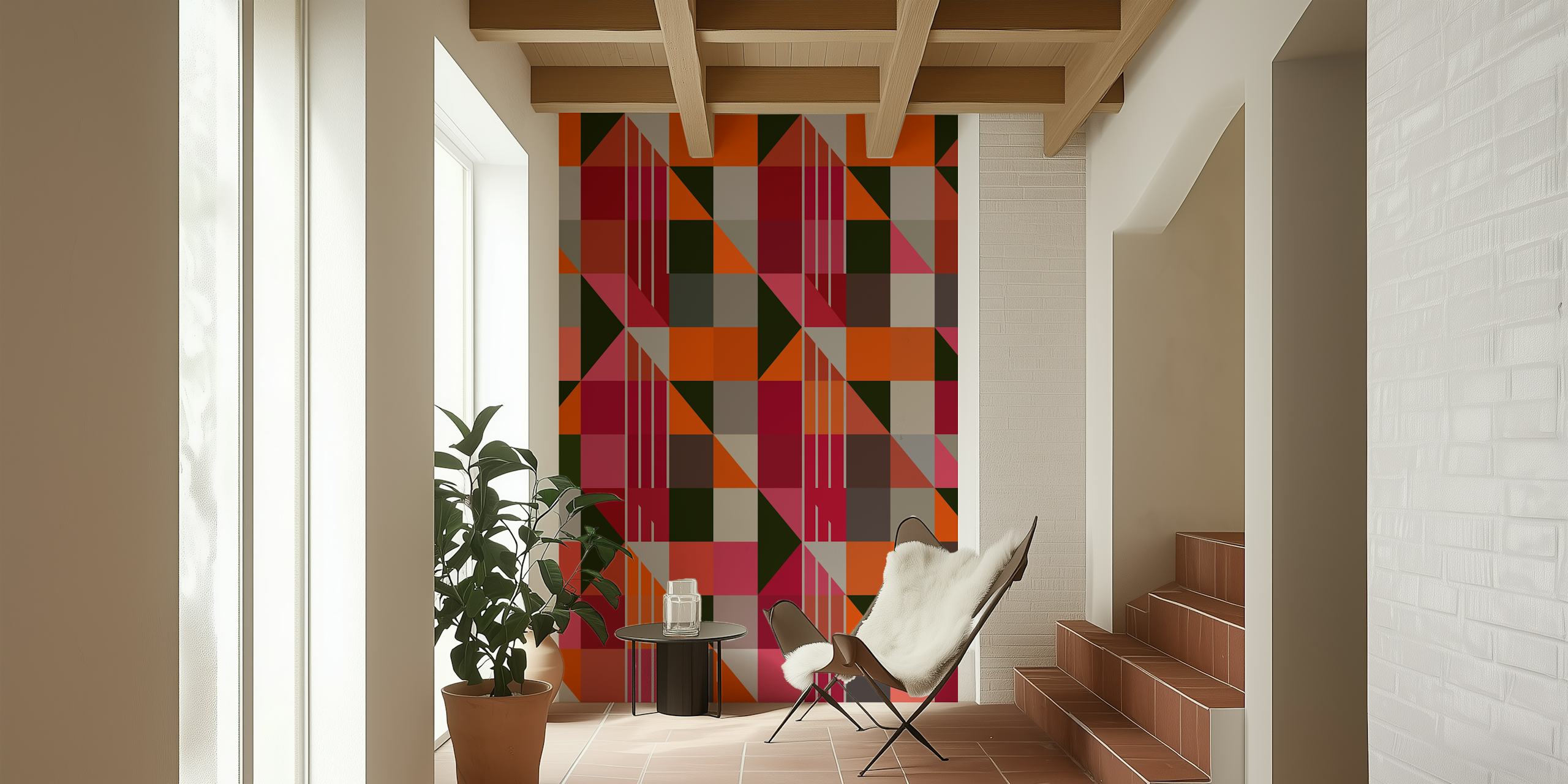 Tapeta w geometryczny wzór w nowoczesnym pokoju