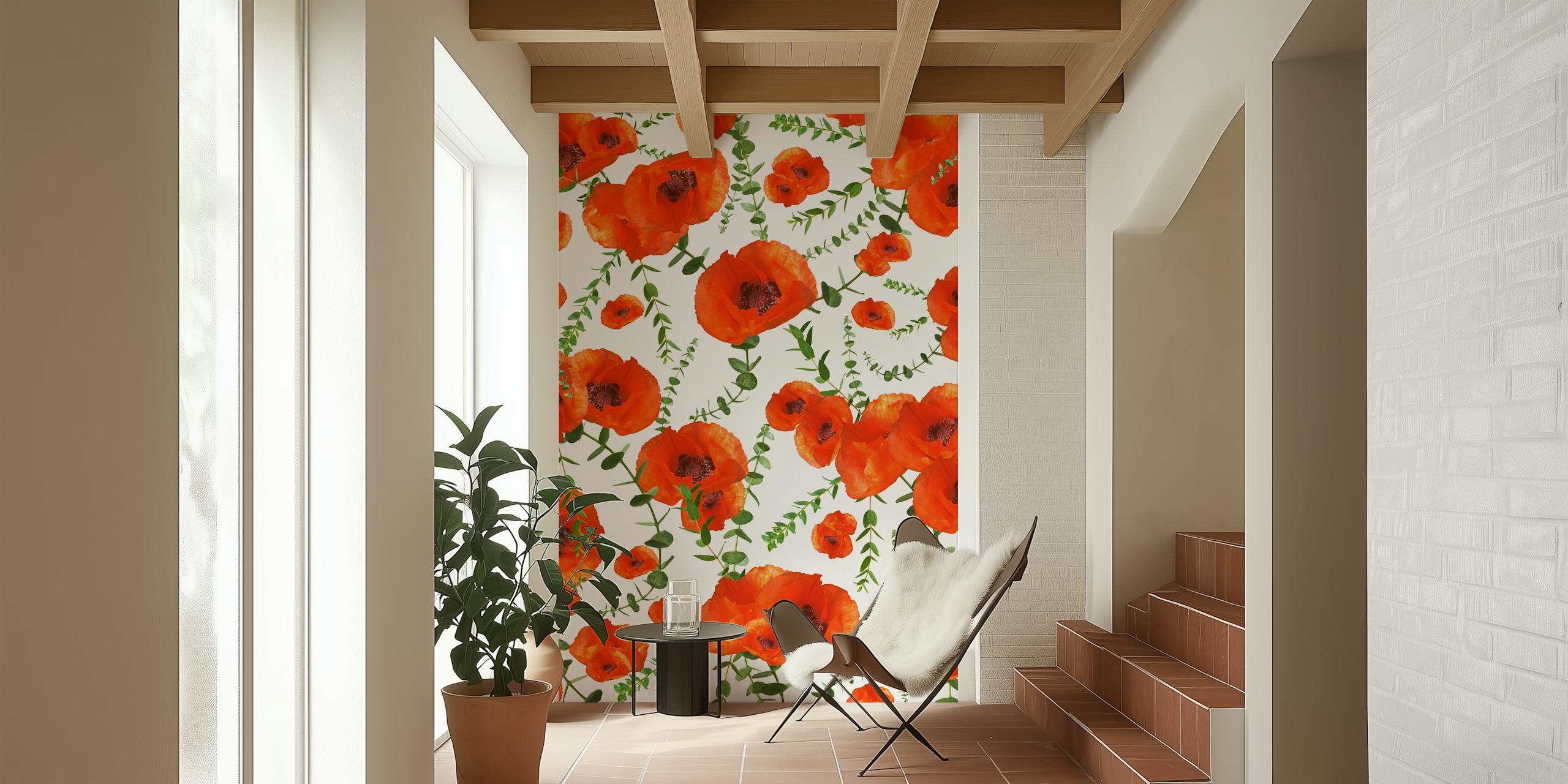 Design tapety Červené Poppies a Eucalyptus