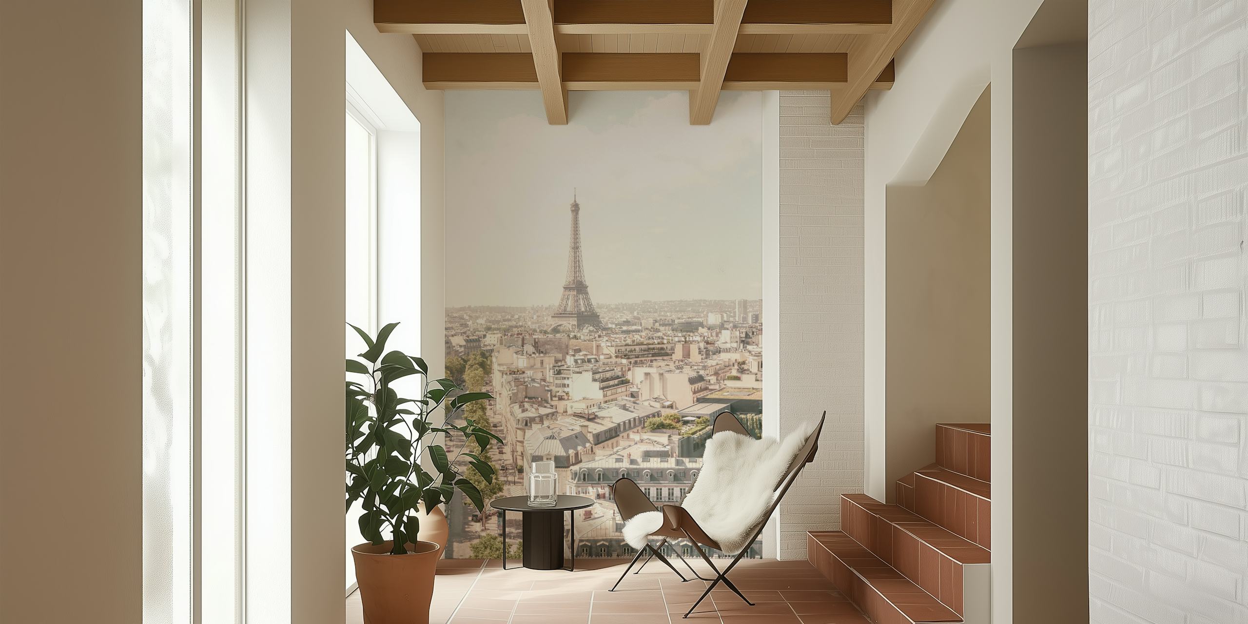 Papel tapiz de la Eiffel Tower mostrado en una habitación