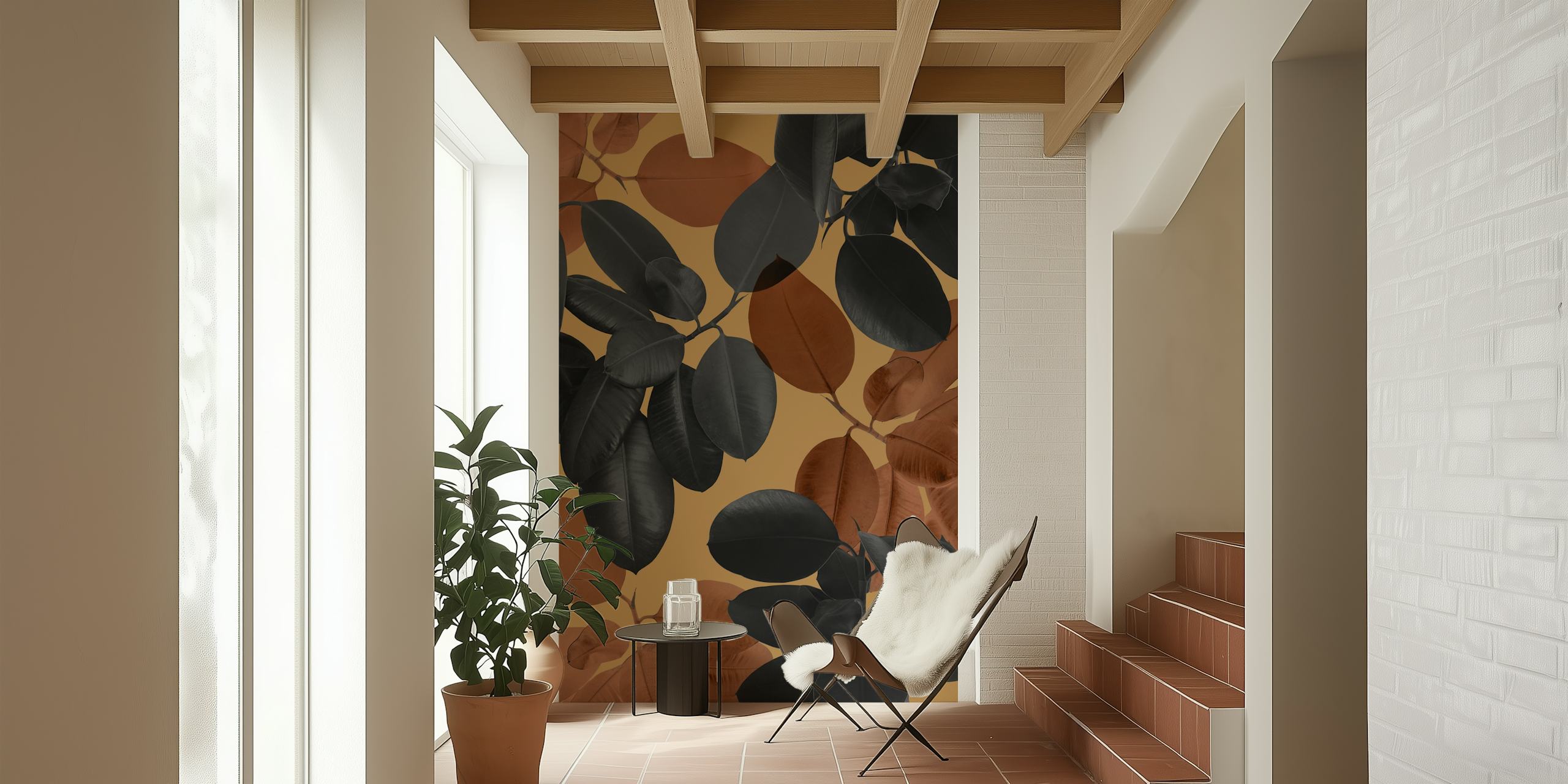 Ficus leaves papier peint dans une pièce élégante