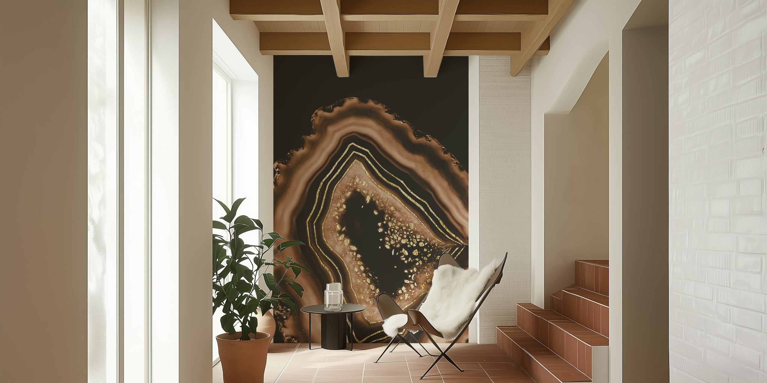 Brown and gold agate pattern wallpaper