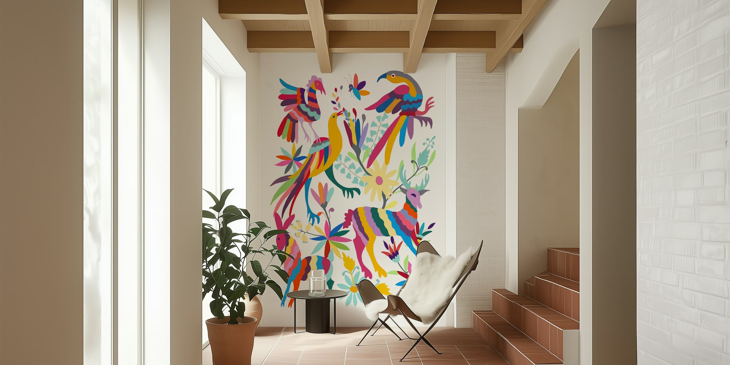 Vibrant Otomi Art papier peint dans une pièce