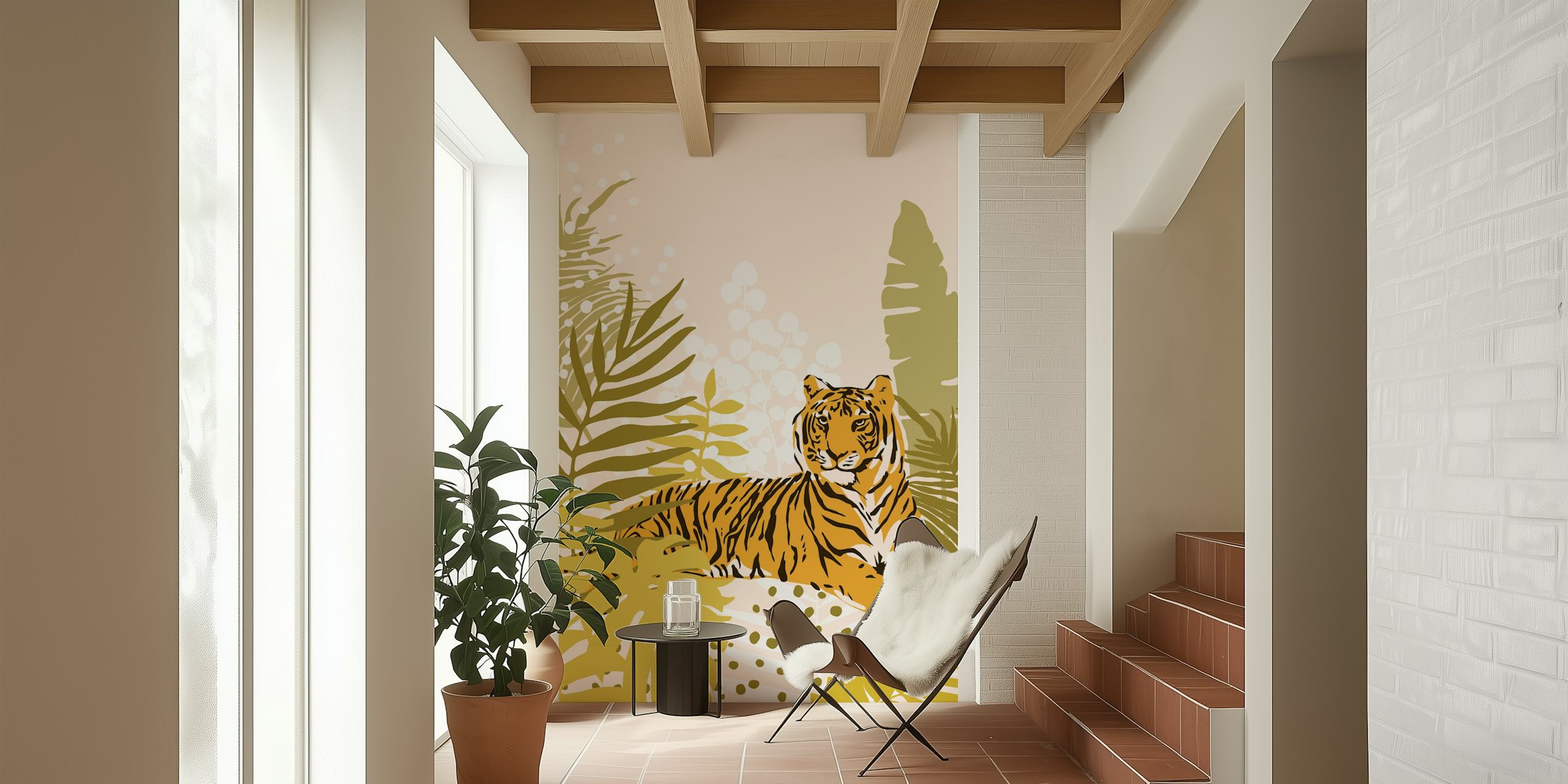 ταπετσαρία Tropical Tiger Retreat σε ένα δωμάτιο