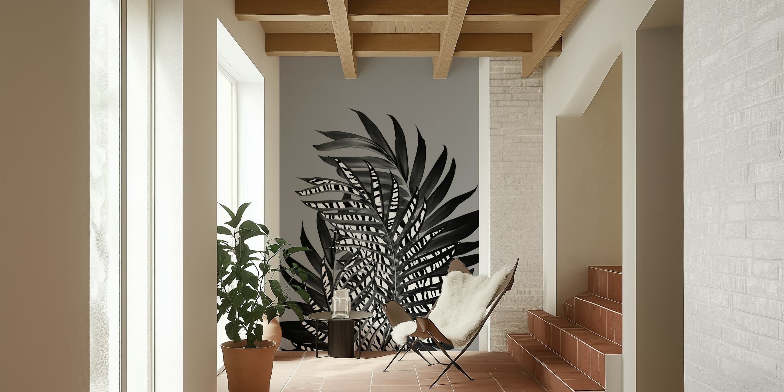 Palm Leaves Tiger Stripe Glam wallpaper in a room