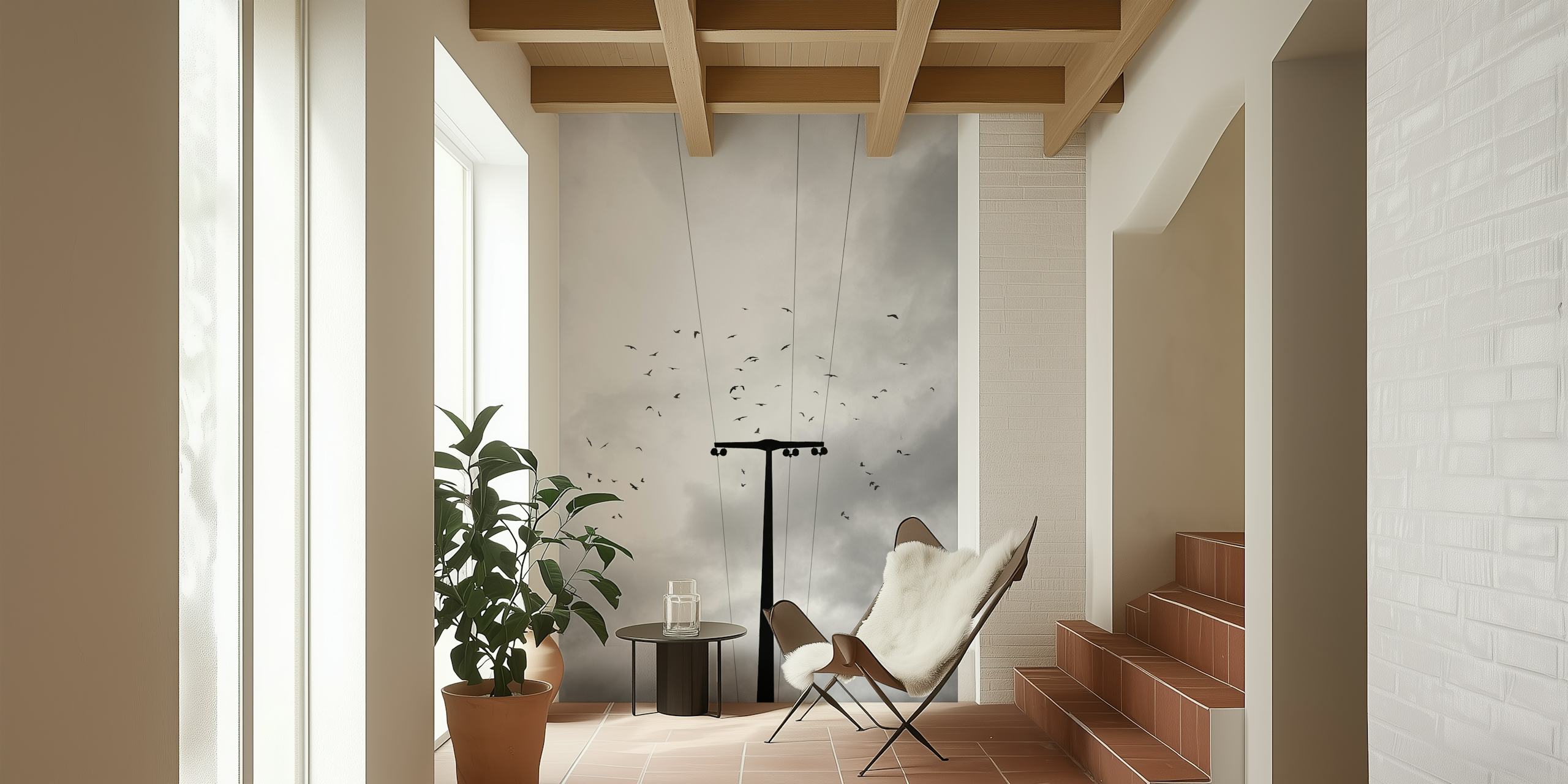 Fugler som flyr i en skyet himmel wallpaper
