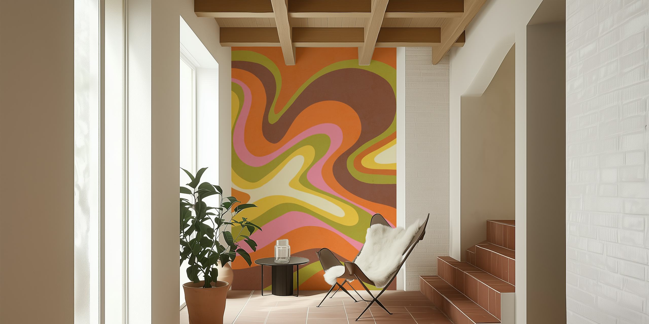 Design de papel de parede Retro Groovy Autumnal Liquid Swirl