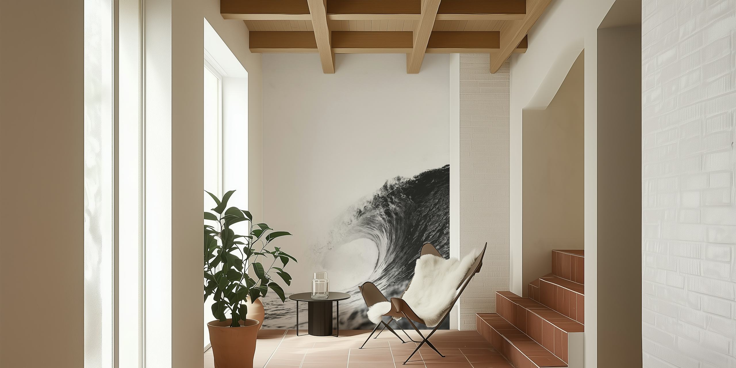 Monochrome Ocean Swell papel tapiz en una habitación