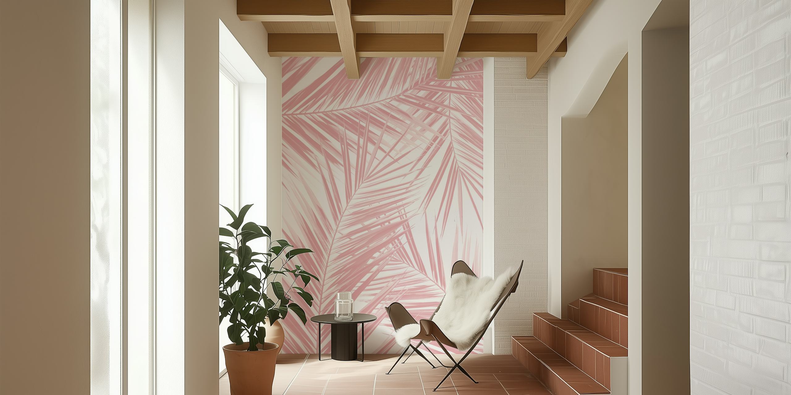 Palm leaves pattern wallpaper in a room