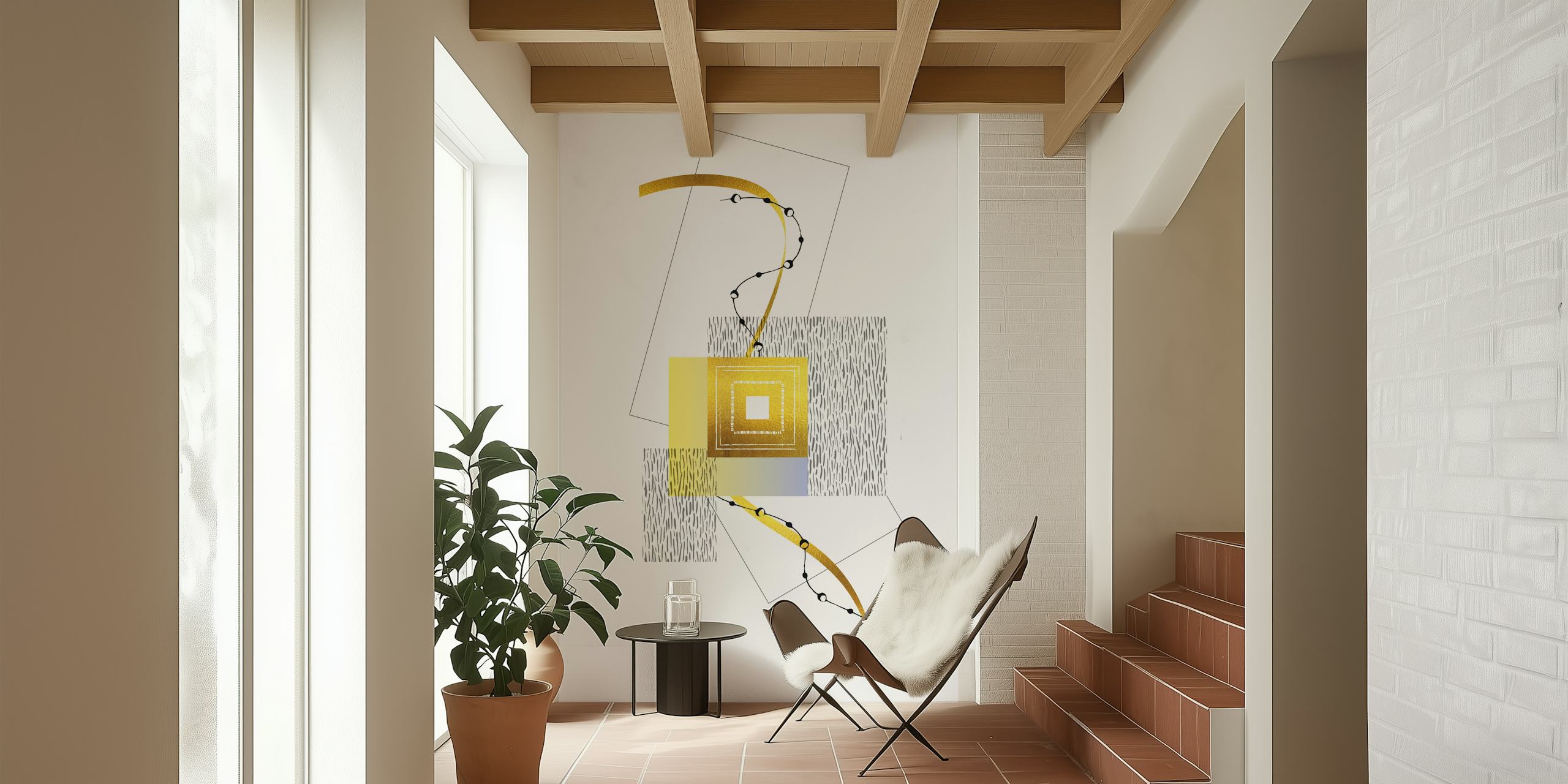 Abstract geometric pattern with gold and black accents wallpaper