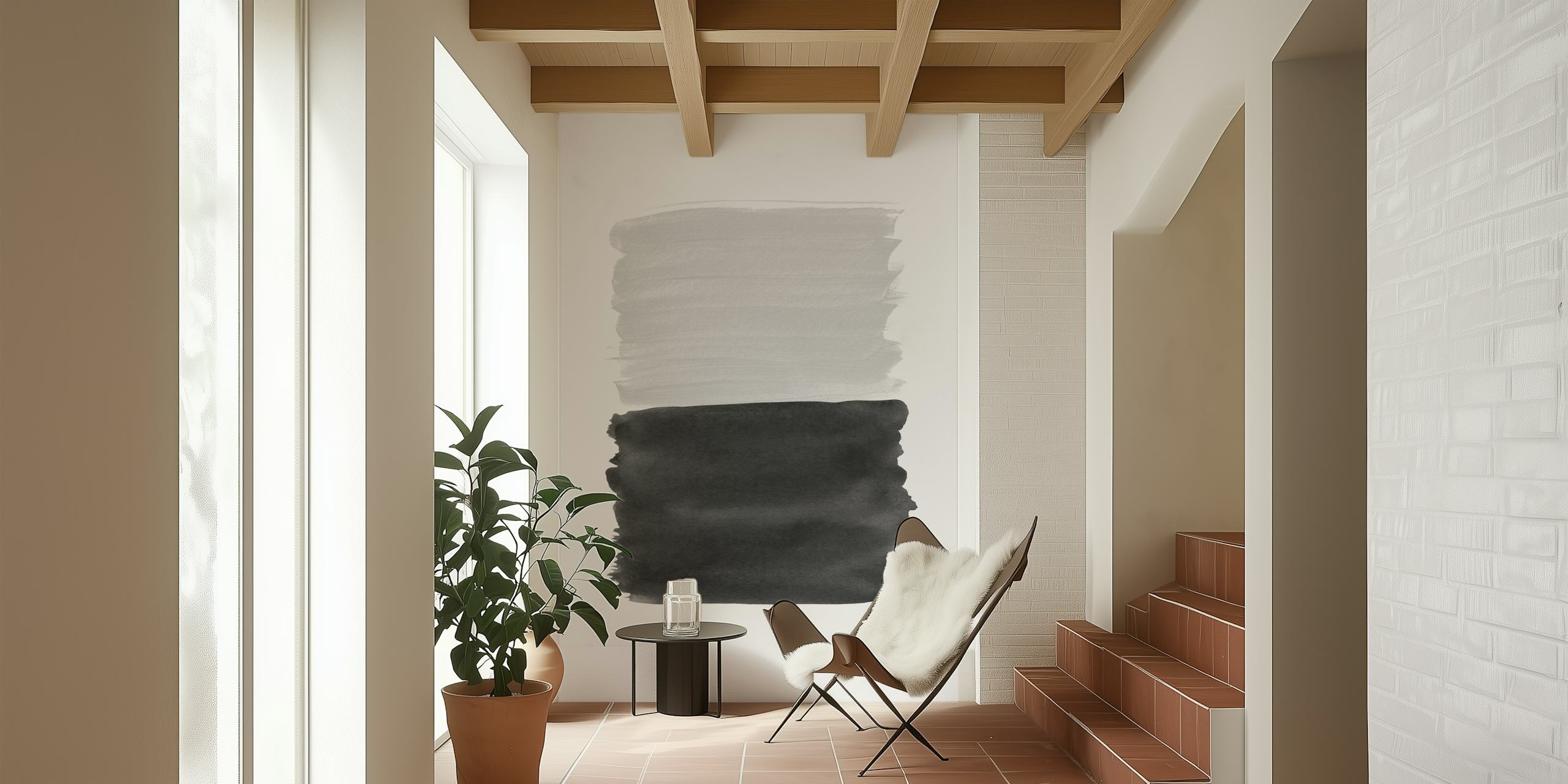 Gray og Black abstrakt tapet i et rum