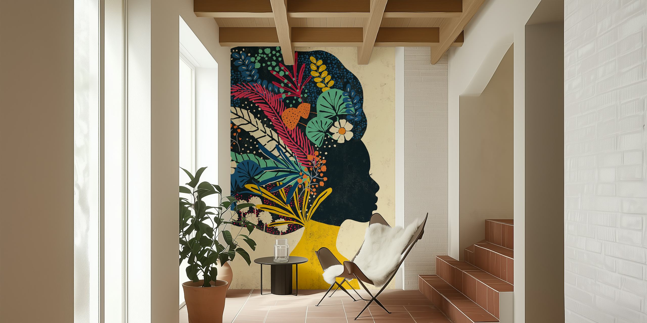 Papier peint Floral Silhouette Art dans une pièce