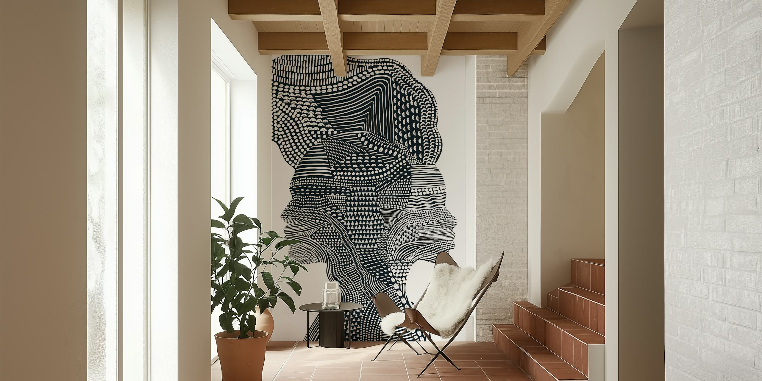 Tribal Couple monochrome Tapete in einem Raum