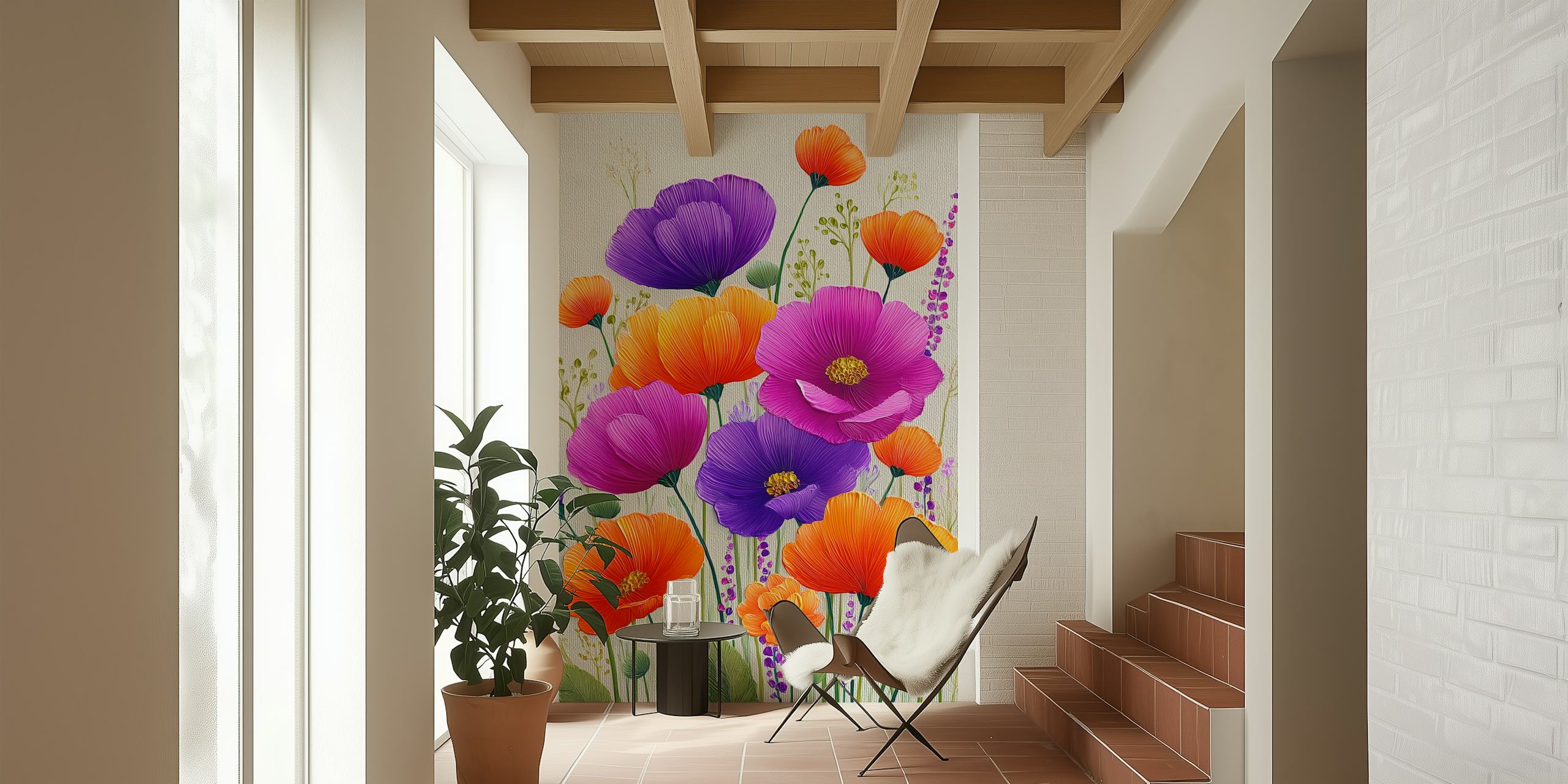 Papier peint floral coloré dans une pièce