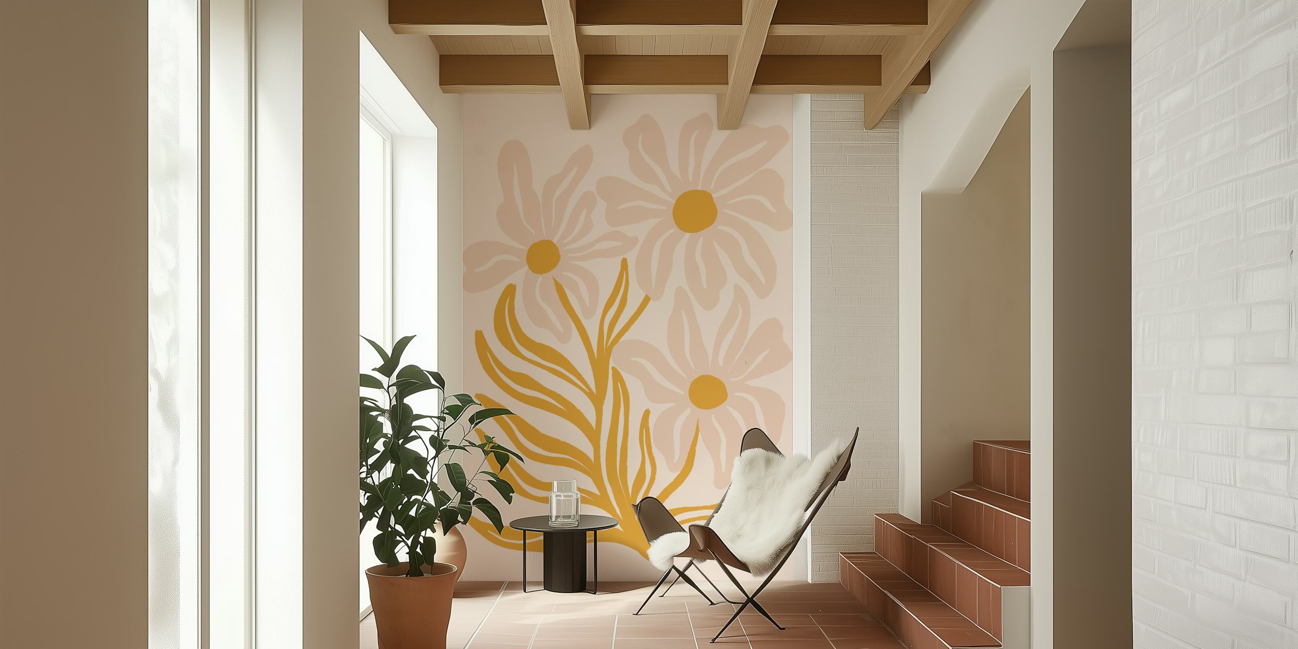 Earthy Flowers Tapete in einem Raum