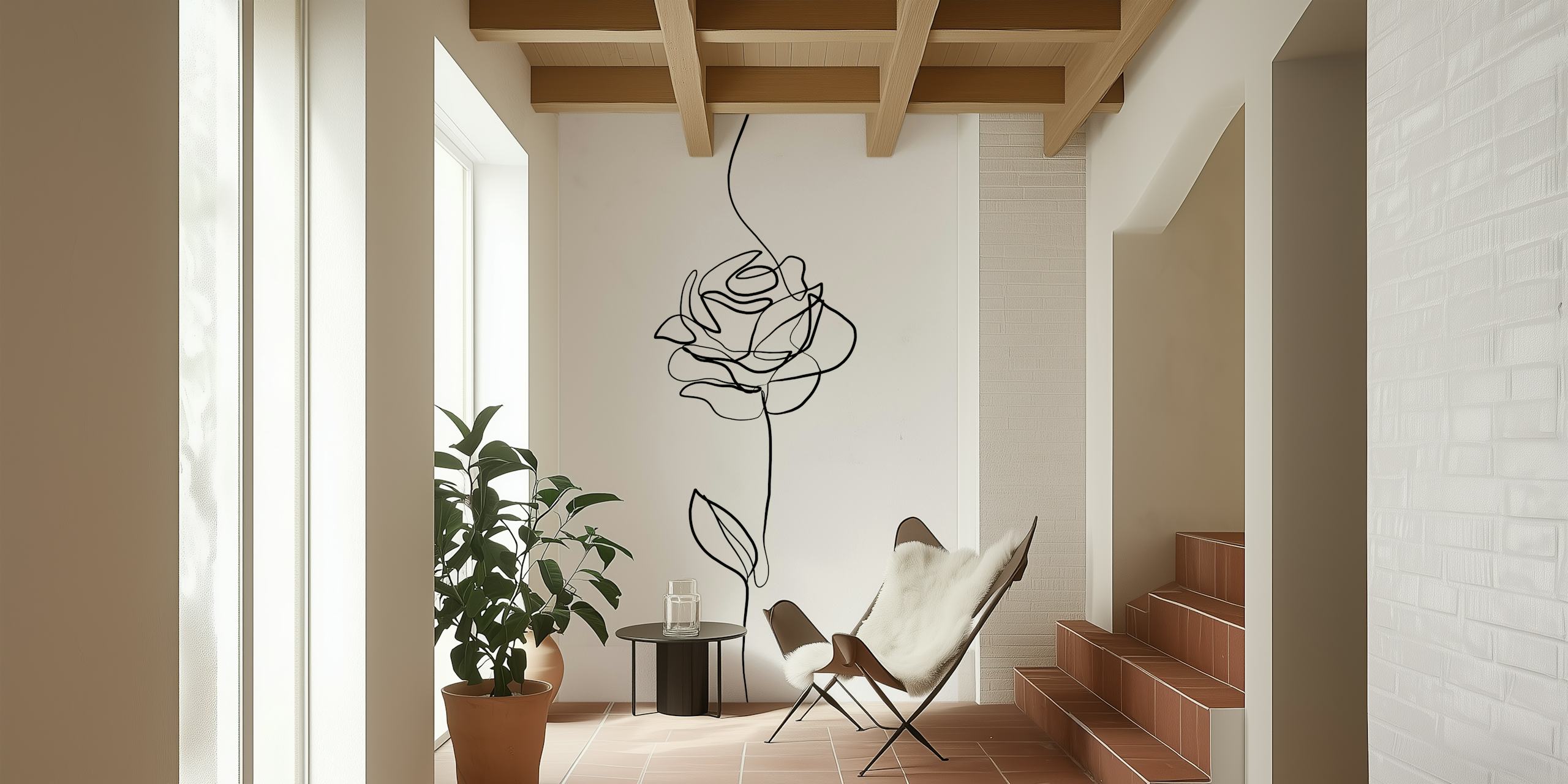 Elegant Rose Sketch wallpaper in a room