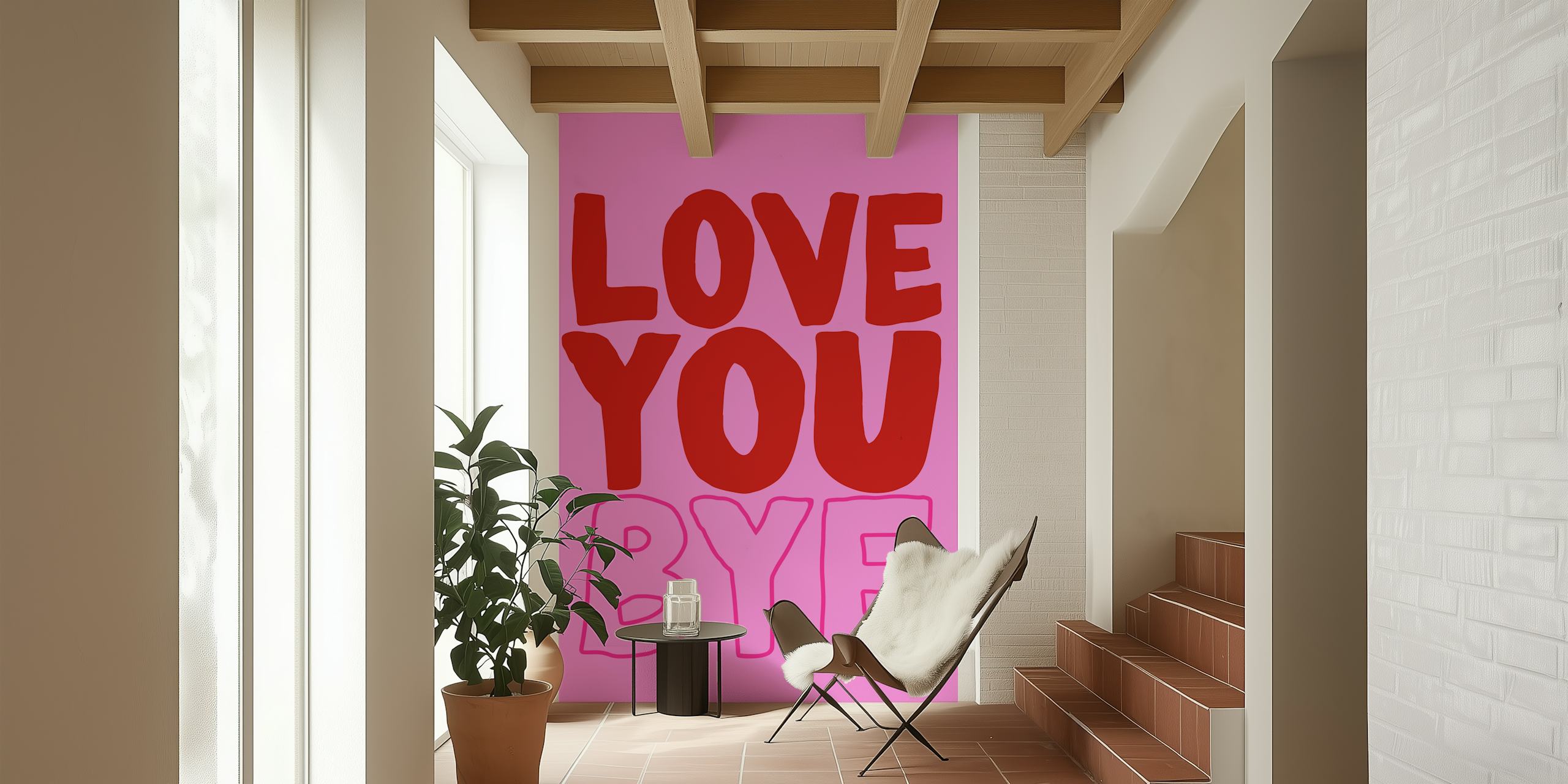 Love You Bye Pink tapet i ett rum