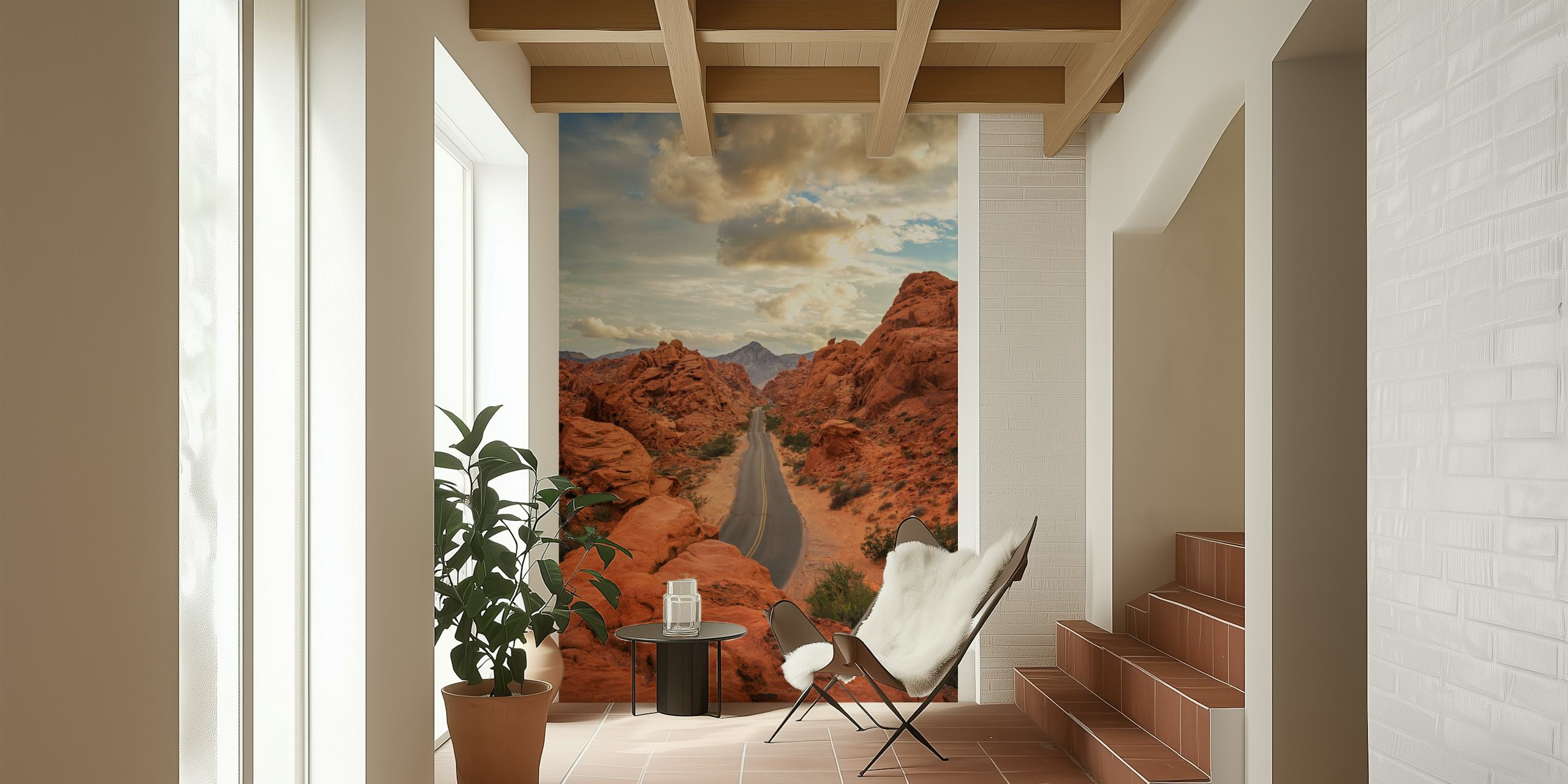 Wall mural of a road in a desert landscape