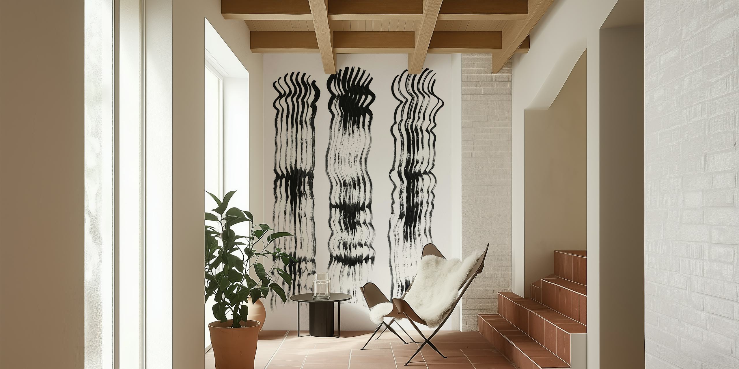 Ταπετσαρία Abstract Black Strokes σε ένα δωμάτιο