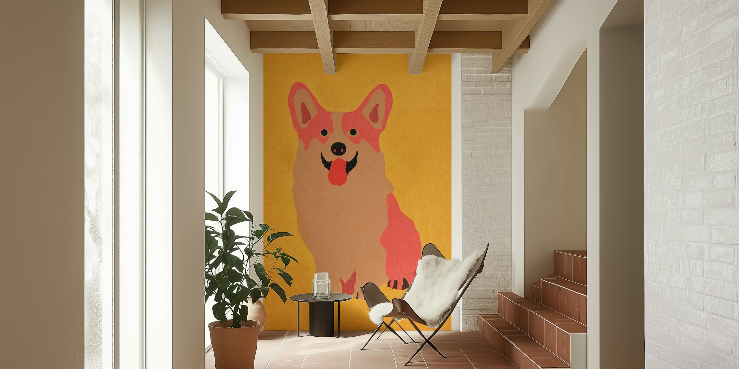 Coral Corgi Tapete in einem Raum-Setting