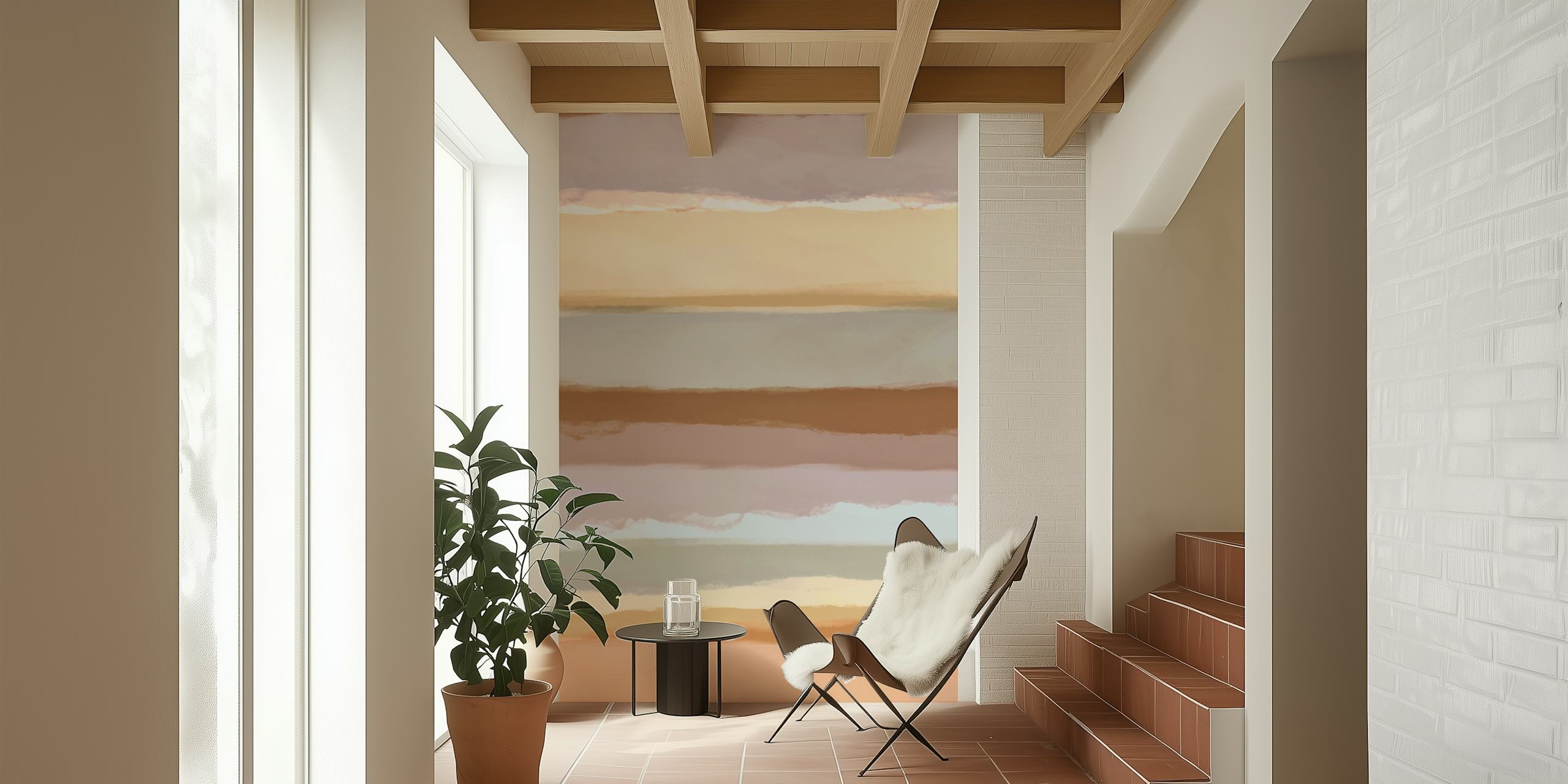 Pásková tapeta Terracotta Pastels v místnosti