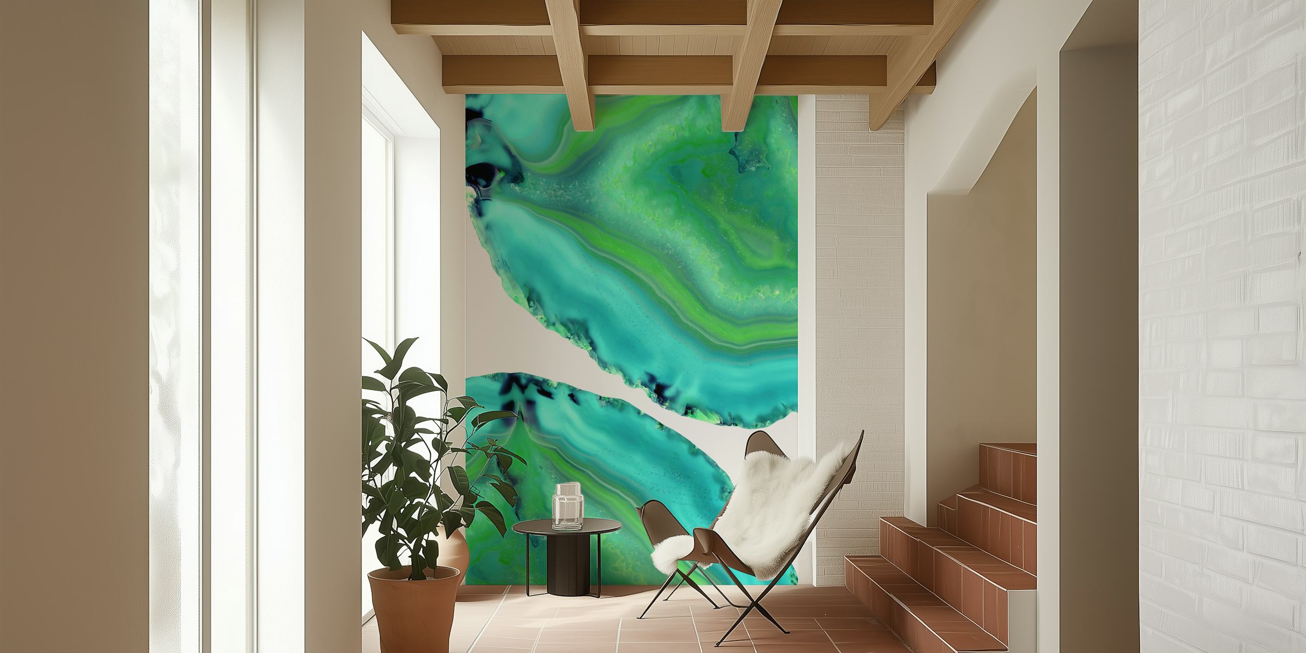 Agate Boho Chic 3 fotobehang met turquoise en smaragdgroene tinten die lijken op natuurlijke agaatsteenpatronen