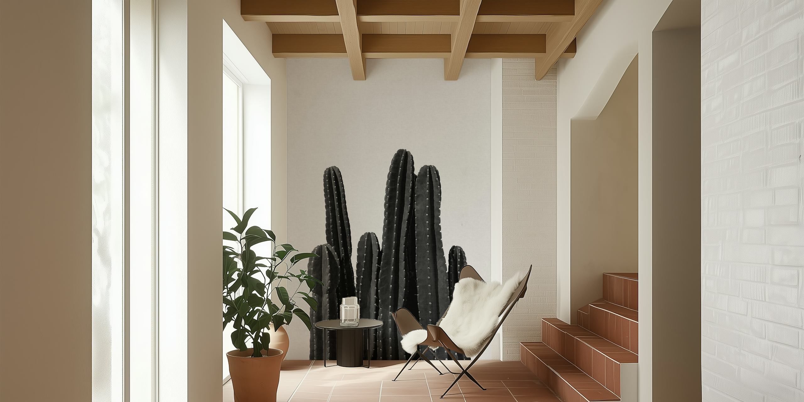 Cactus black and white wallpaper in kameruitleg