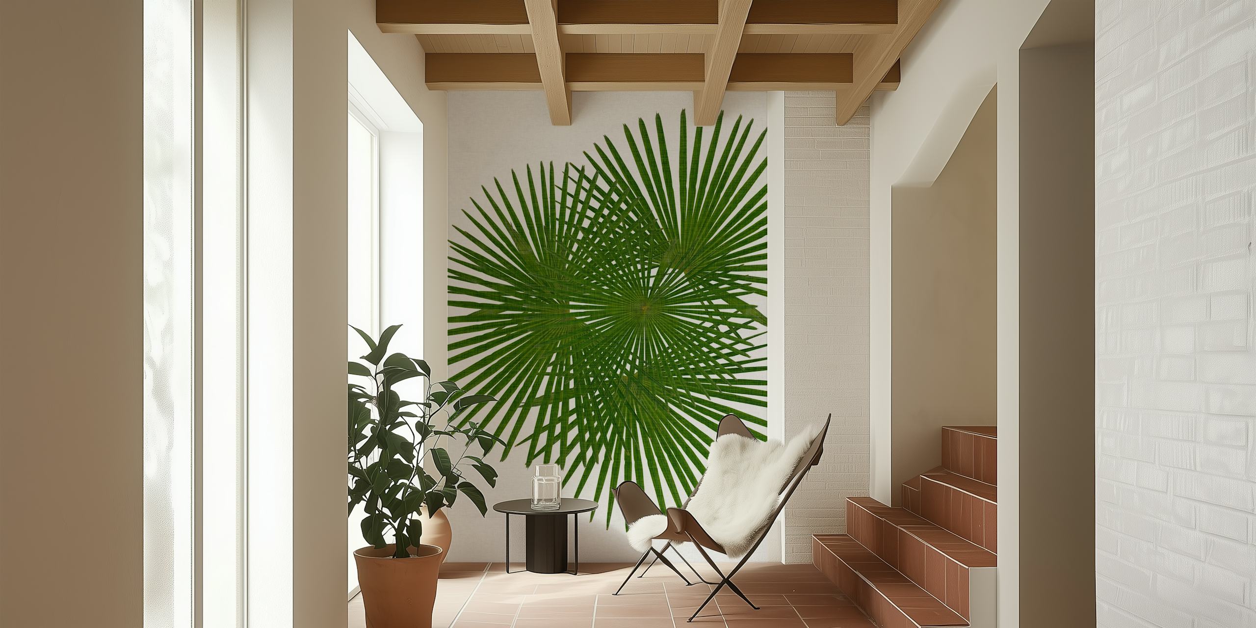 Fan palm wallpaper displayed in a room