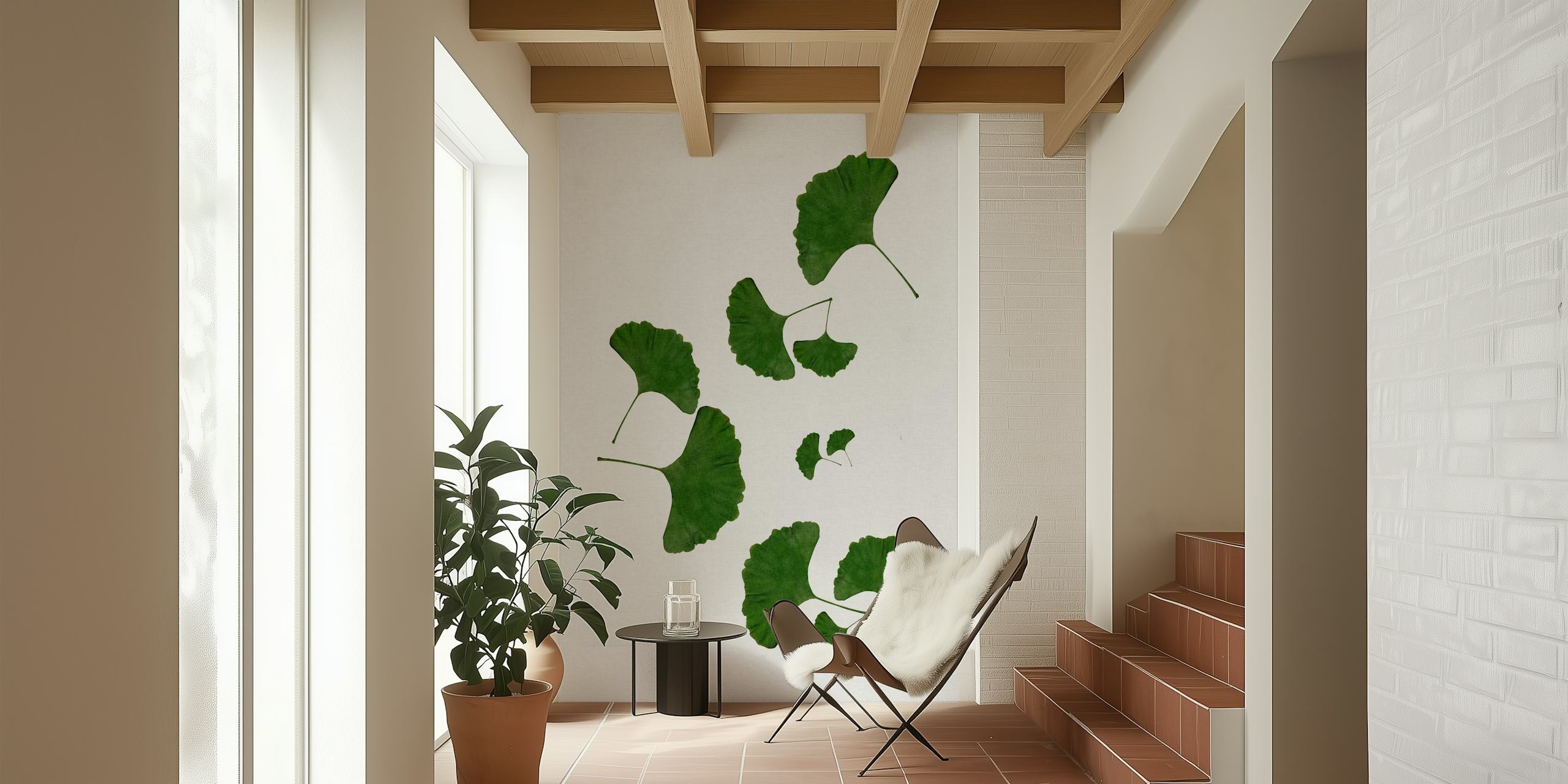 Ginkgo Leaf I papel de parede em um cômodo