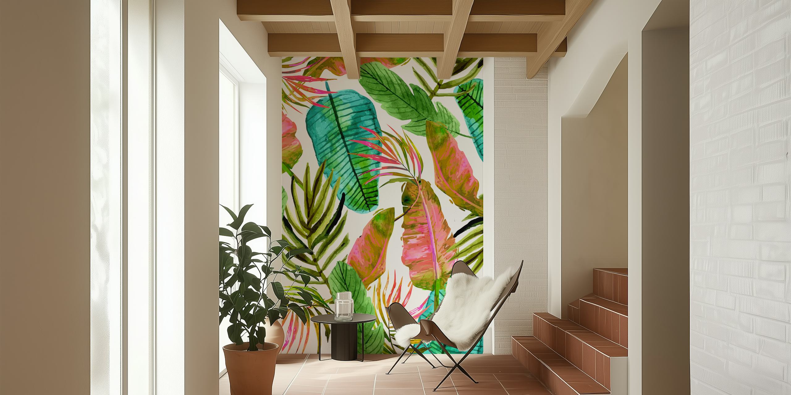 Colorful leaves wallpaper in a room