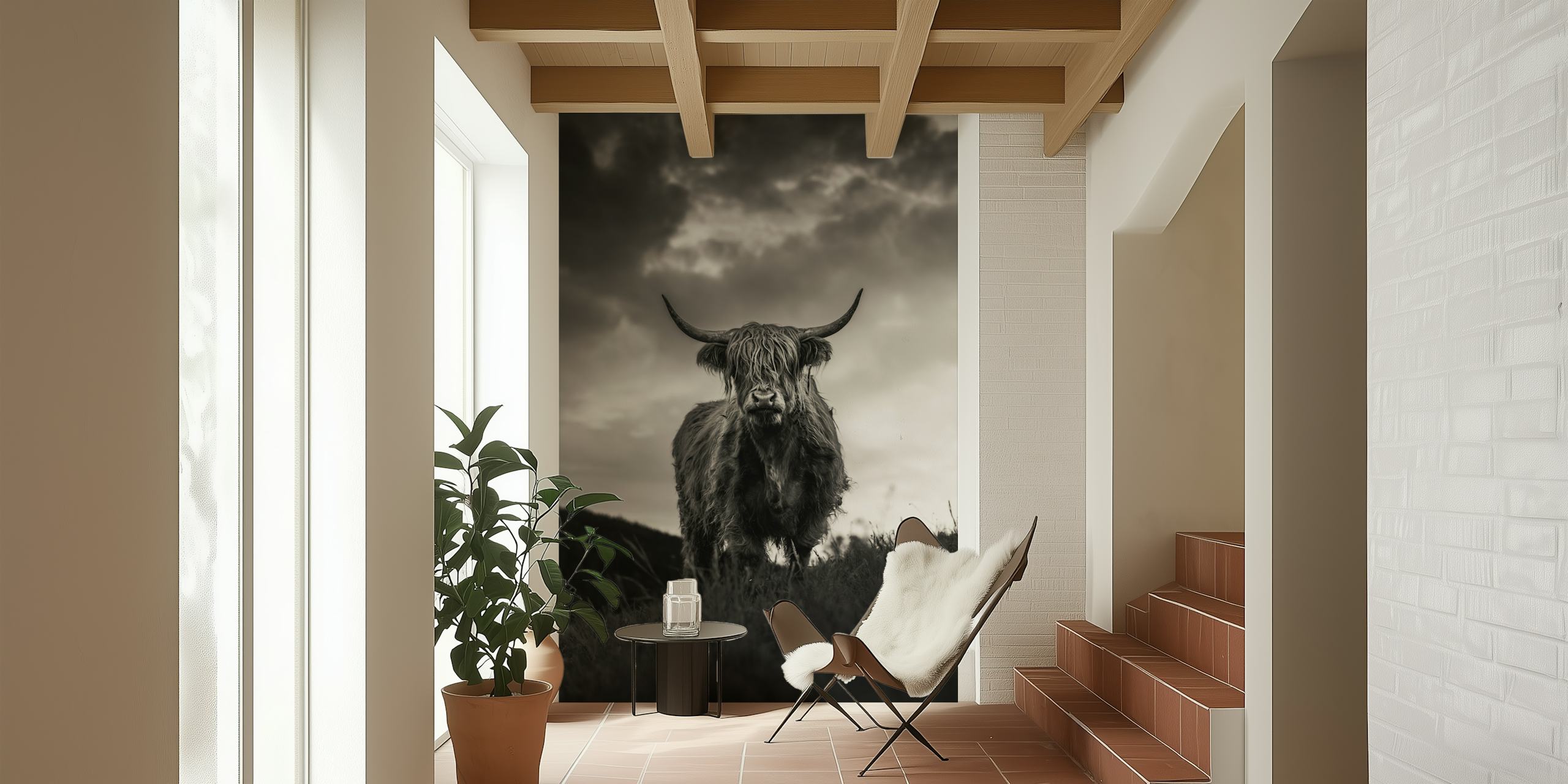 Papel pintado Graceful Highland Cattle Scene en una habitación