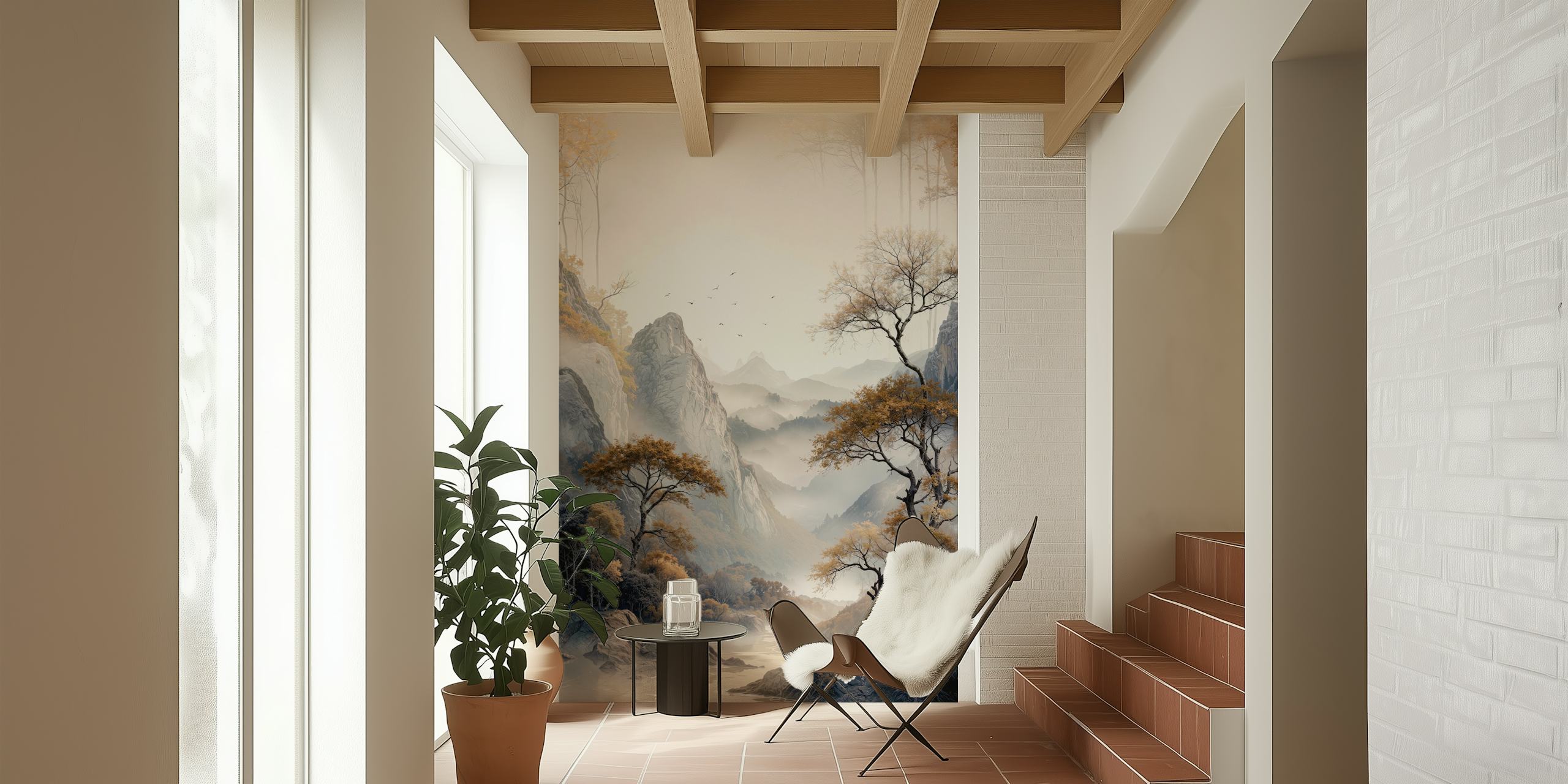 Papel pintado Golden Tree Serenity en una sala de estar