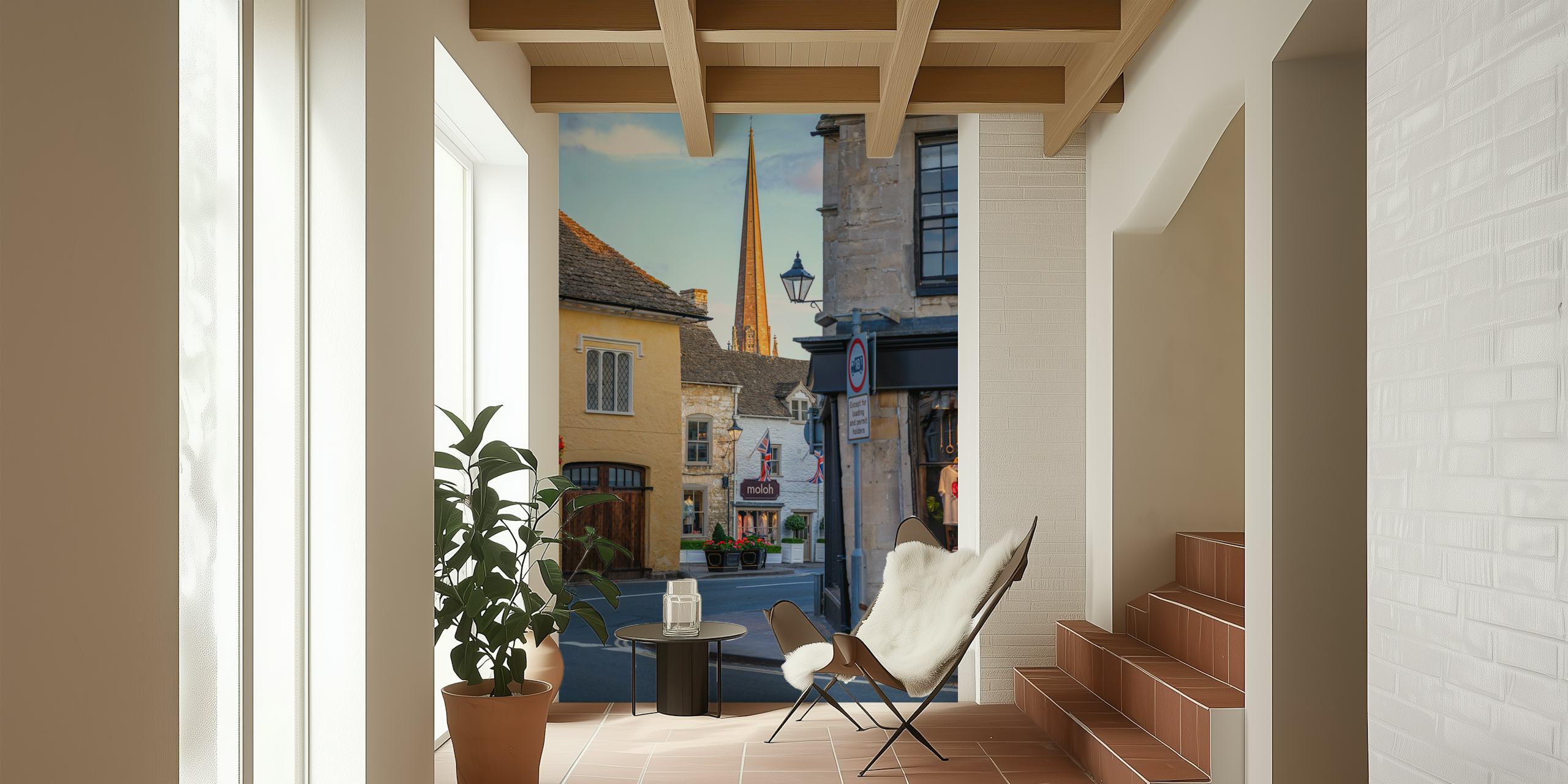 Charmante English Village View behang in een kamer