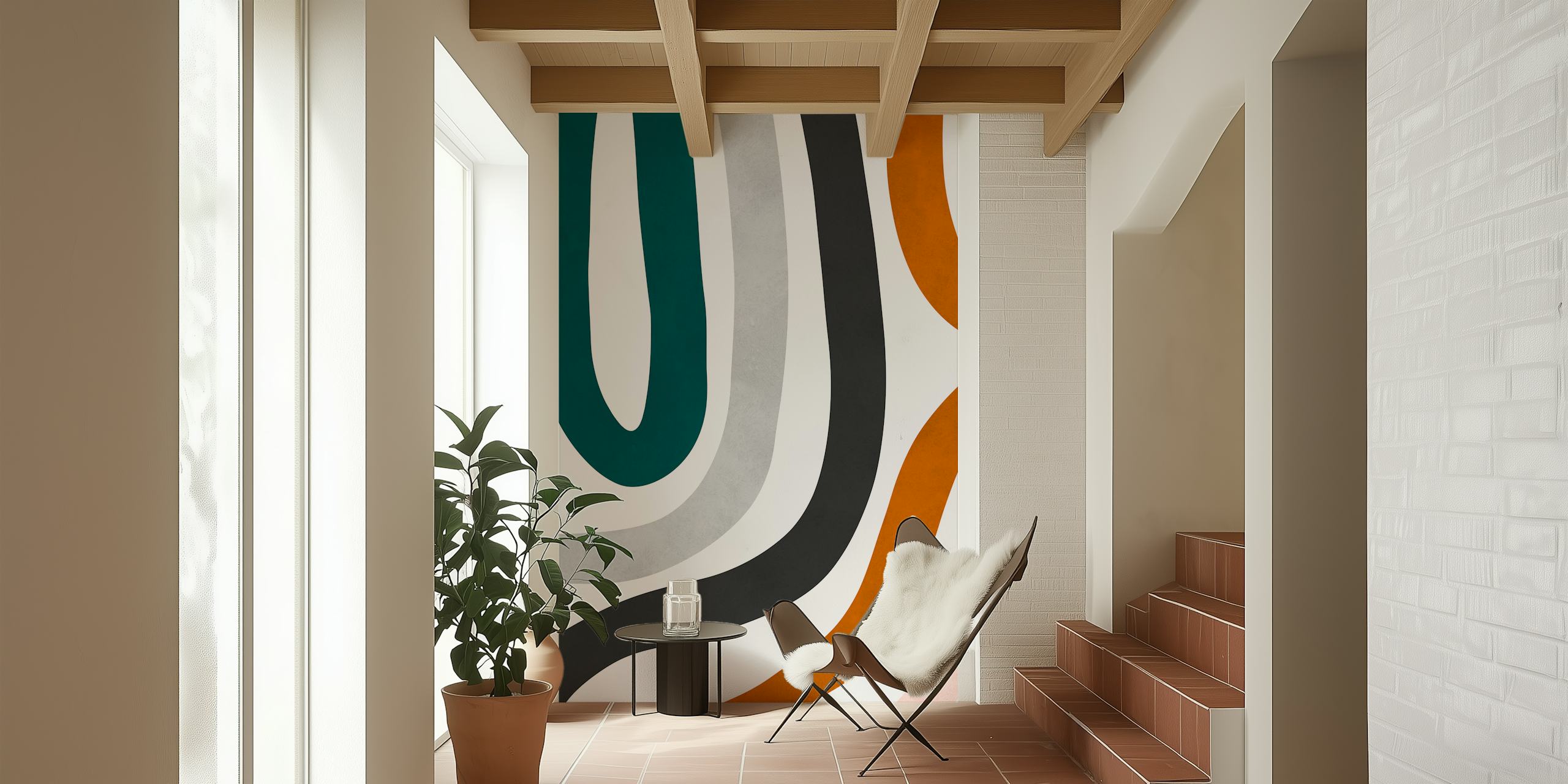 Colorful Flowing Lines tapet i ett rum.