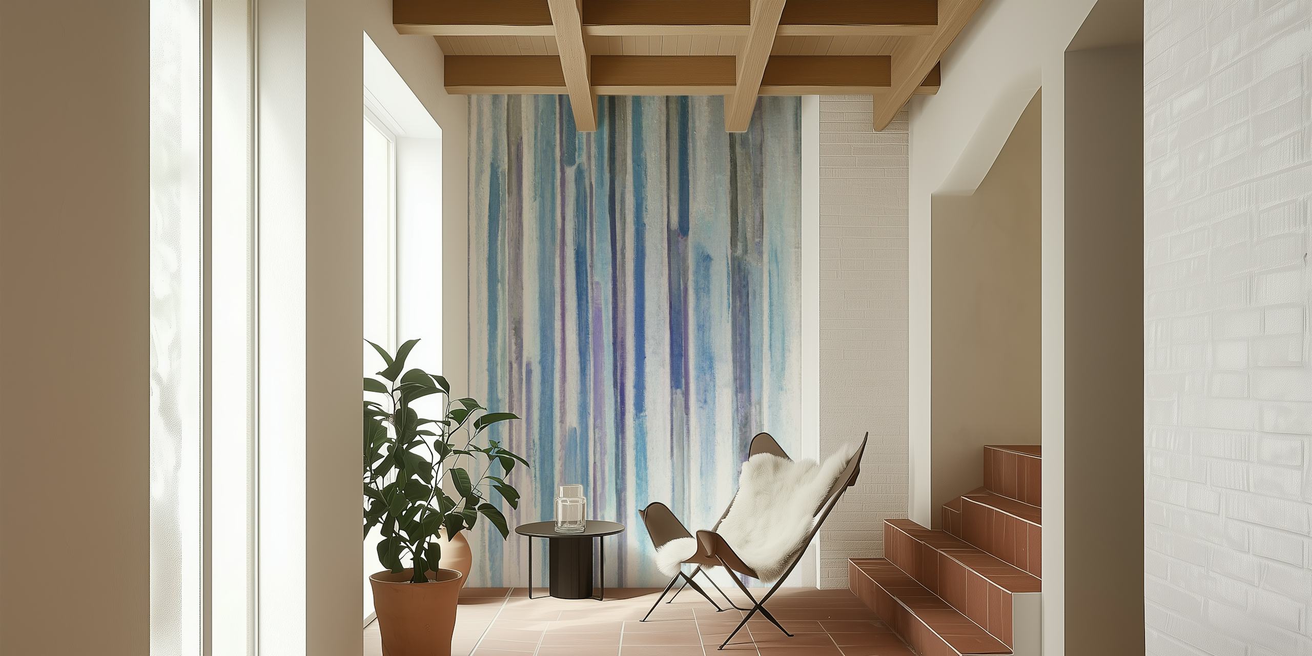 Blue and grey vertical stripes wallpaper