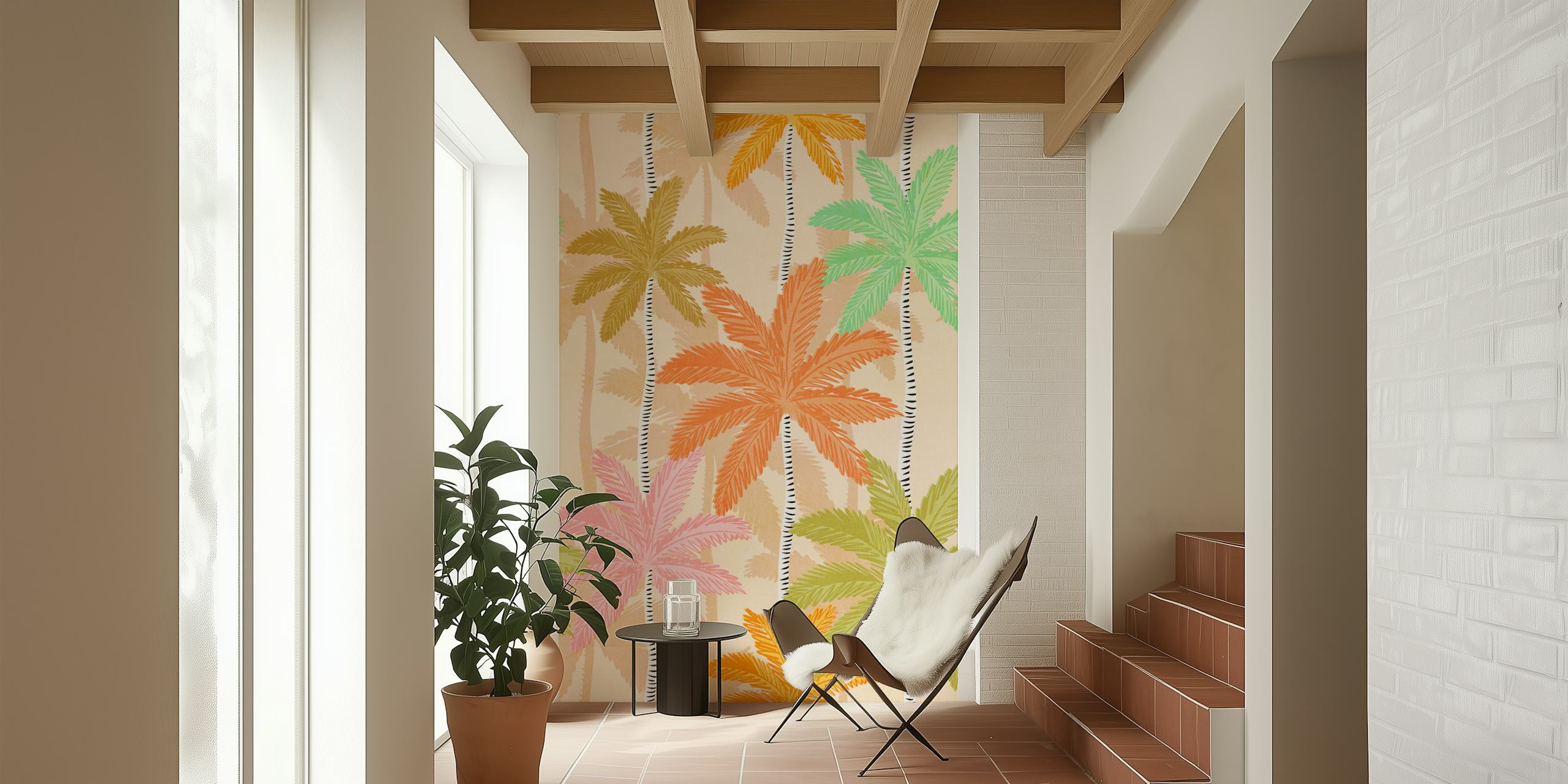 Tropical palm wallpaper in a room