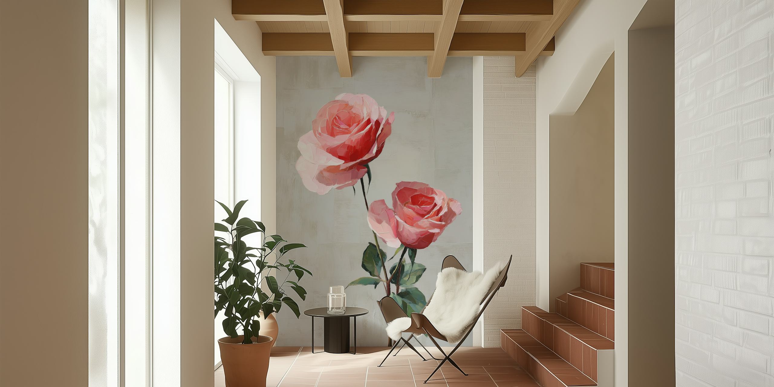 Pink Rose Harmony -tapetti, joka esittelee kahta kukkaa
