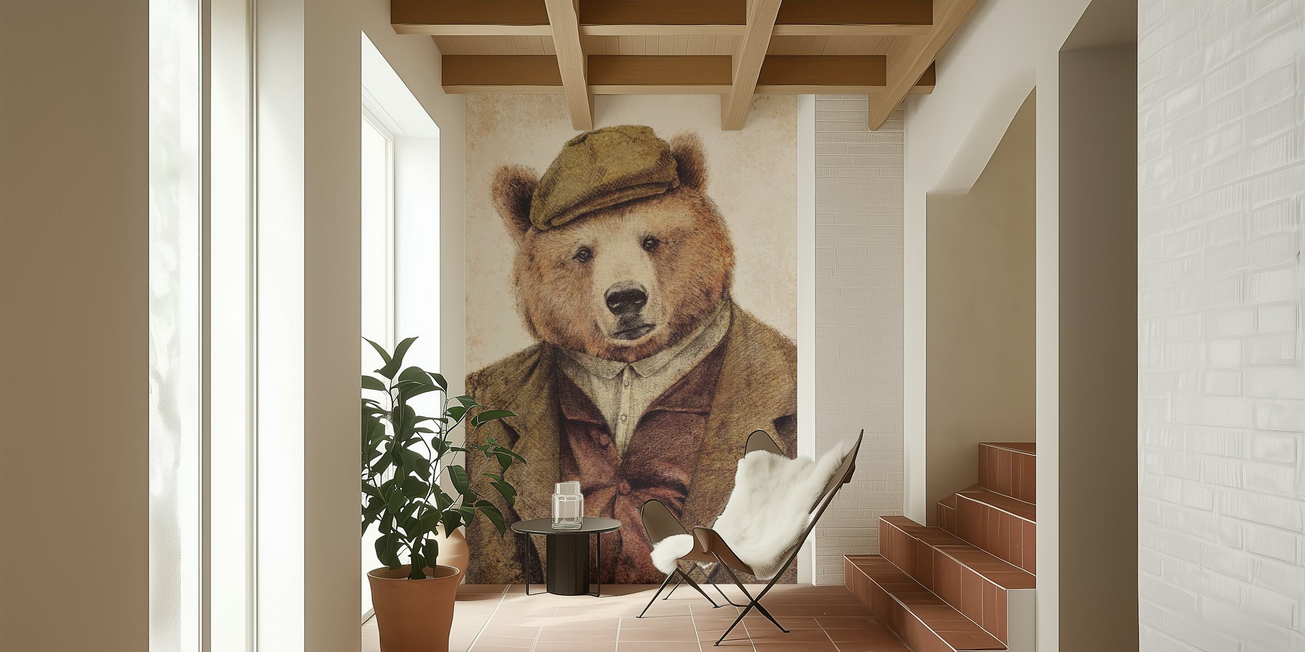 Bear in vintage clothing wall mural
