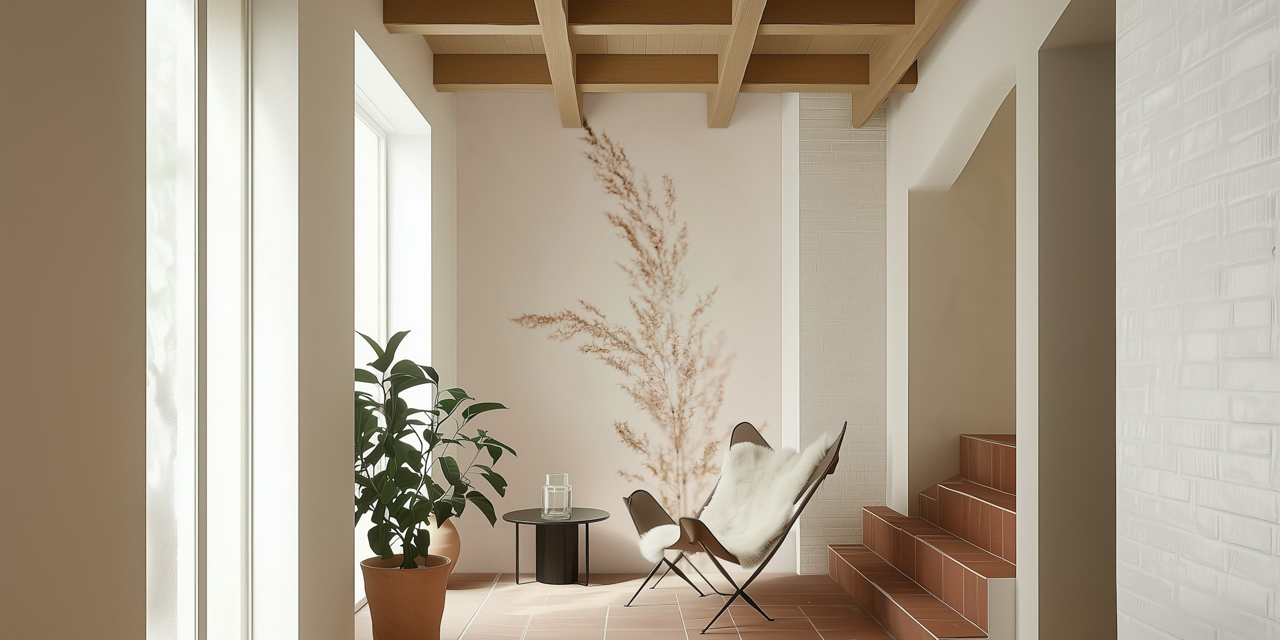 Papel pintado Soft Grass Beige Japandi en una habitación