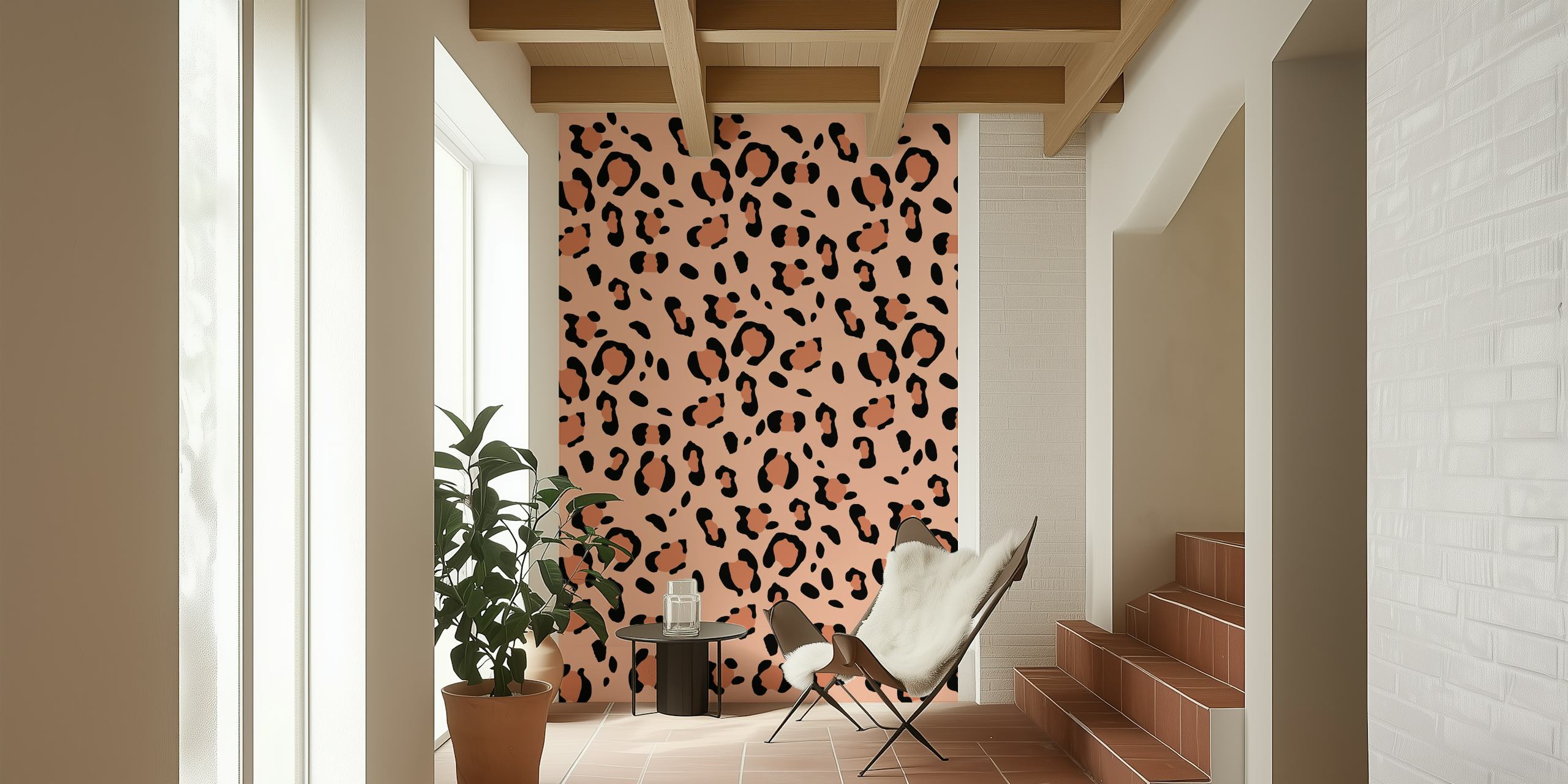Leopard pattern wall mural with modern glam