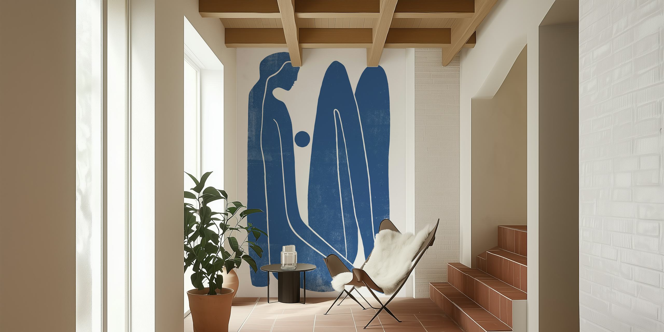 Murale murale con silhouette blu raffigurante una persona in pensiero