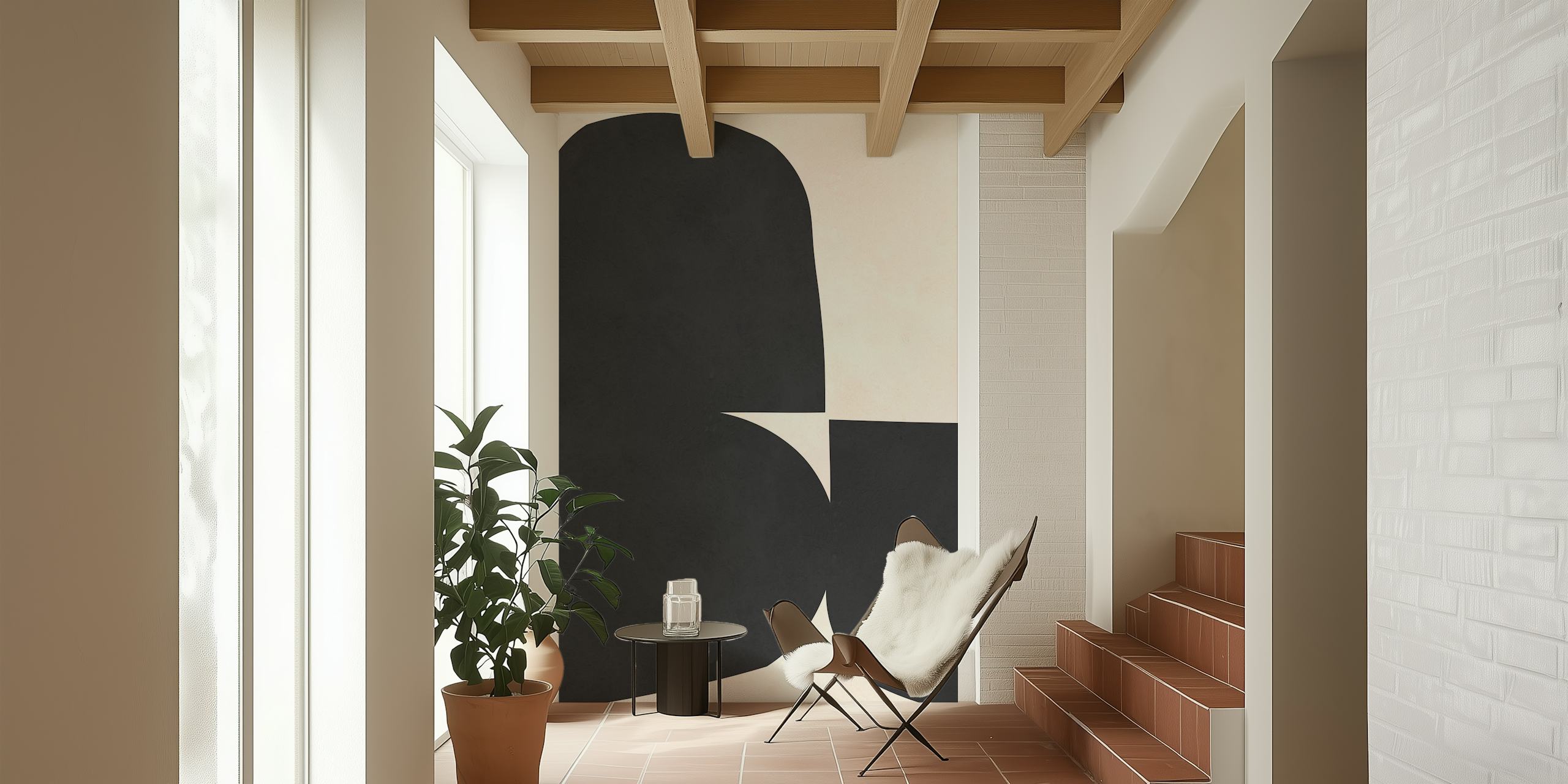 Carta da parati Monochrome Organic Shapes in una stanza