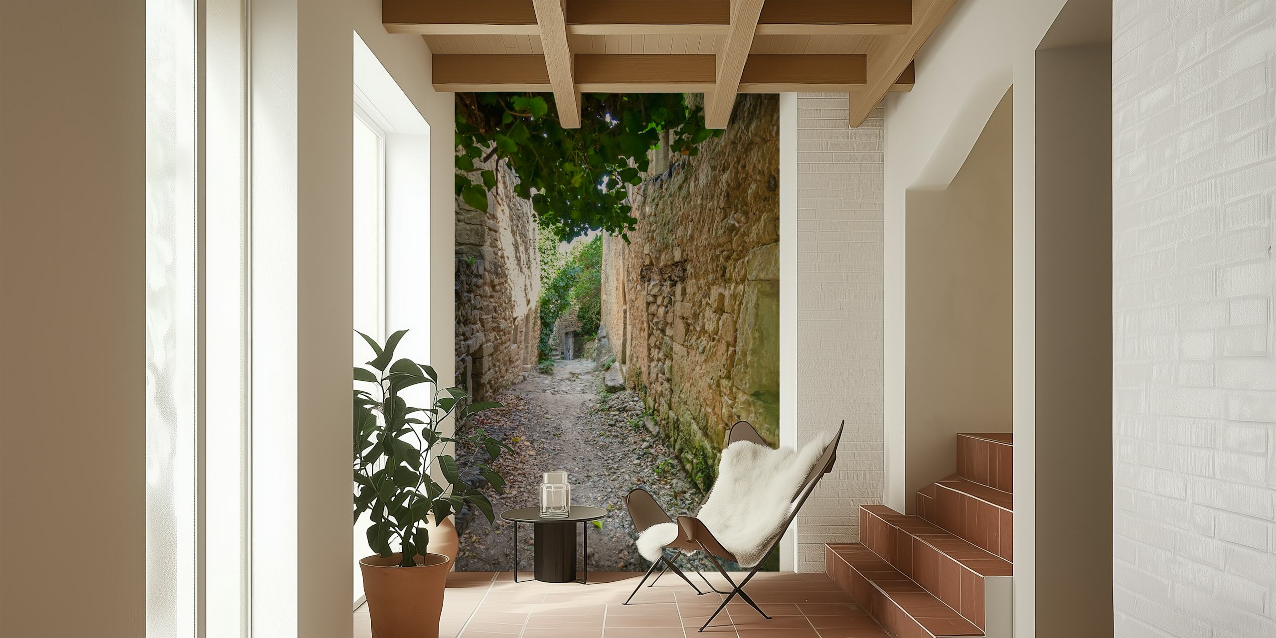 Narrow path through a rustic village