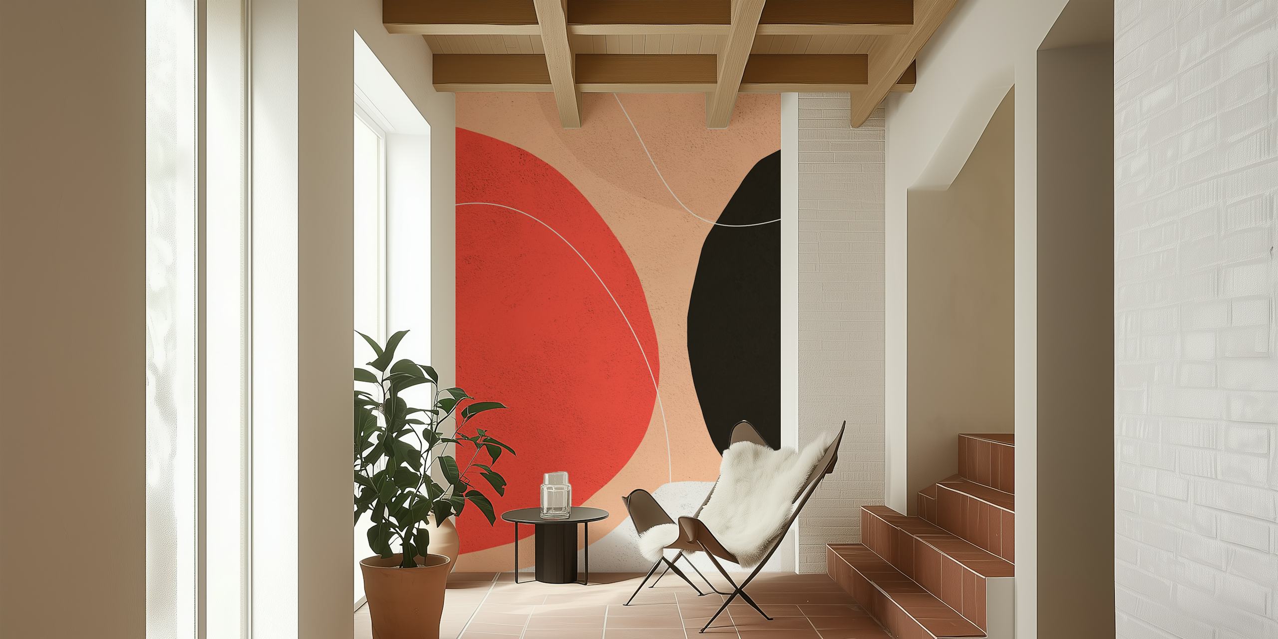 Σχεδίαση ταπετσαρίας Orange and Black II σε ένα δωμάτιο