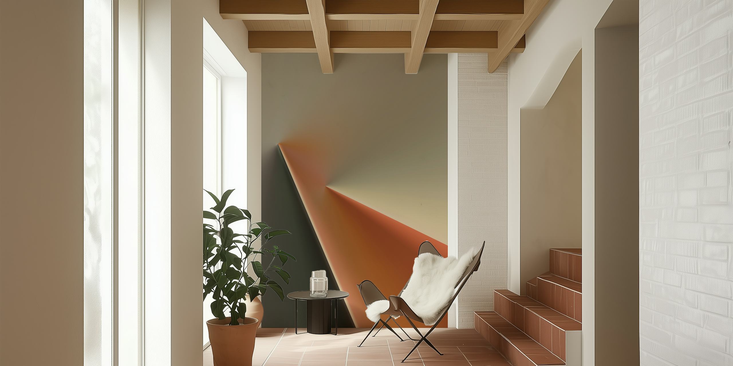 Abstract geometric design in light green and orange wallpaper