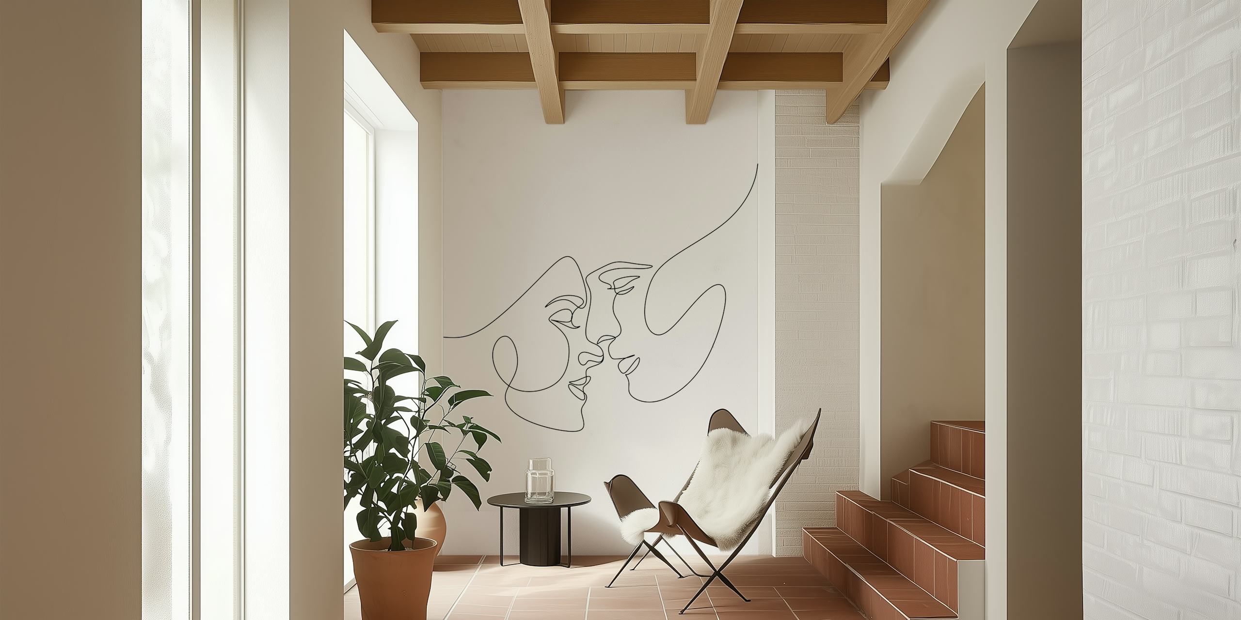Line art of couple's faces in minimalist style wallpaper
