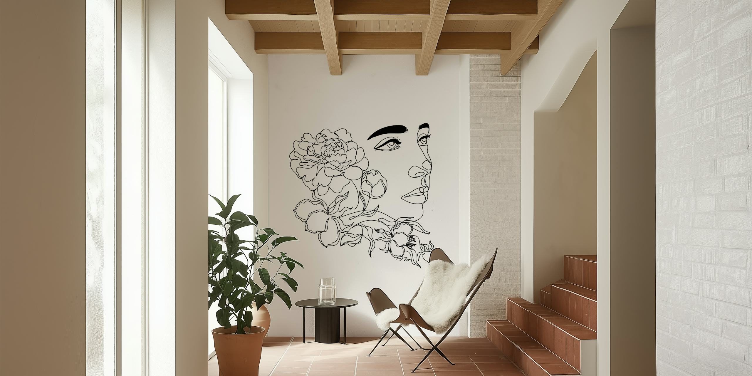 tapeta Flower Face Line Art v místnosti